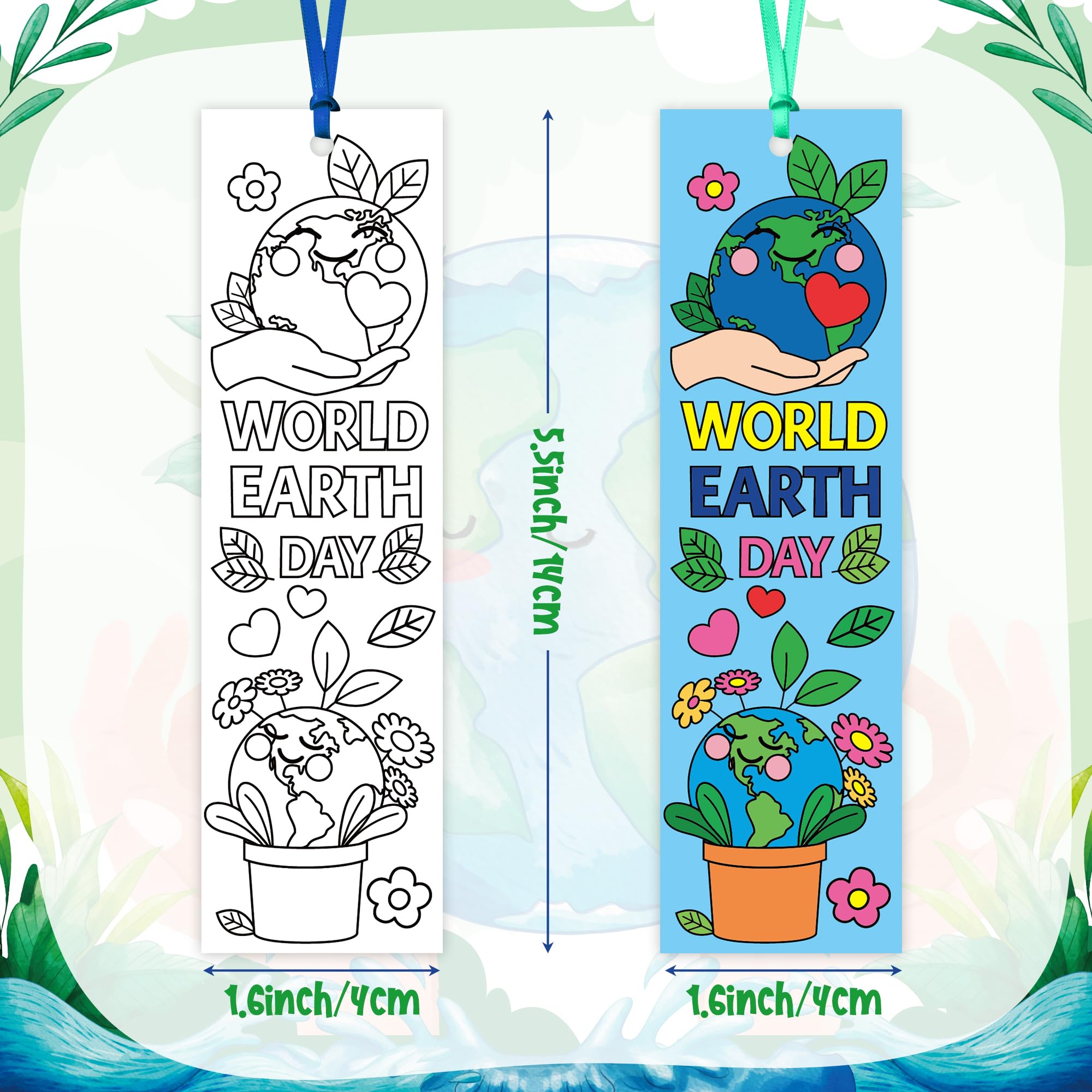 ANGOLIO 123Pcs Earth Day Coloring Bookmarks for Children Classroom DIY Coloring Blank Bookmarks Art Craft Supplies for Teachers Students, Earth Day Craft Supplies Reward Goodie Fillers - Image 3