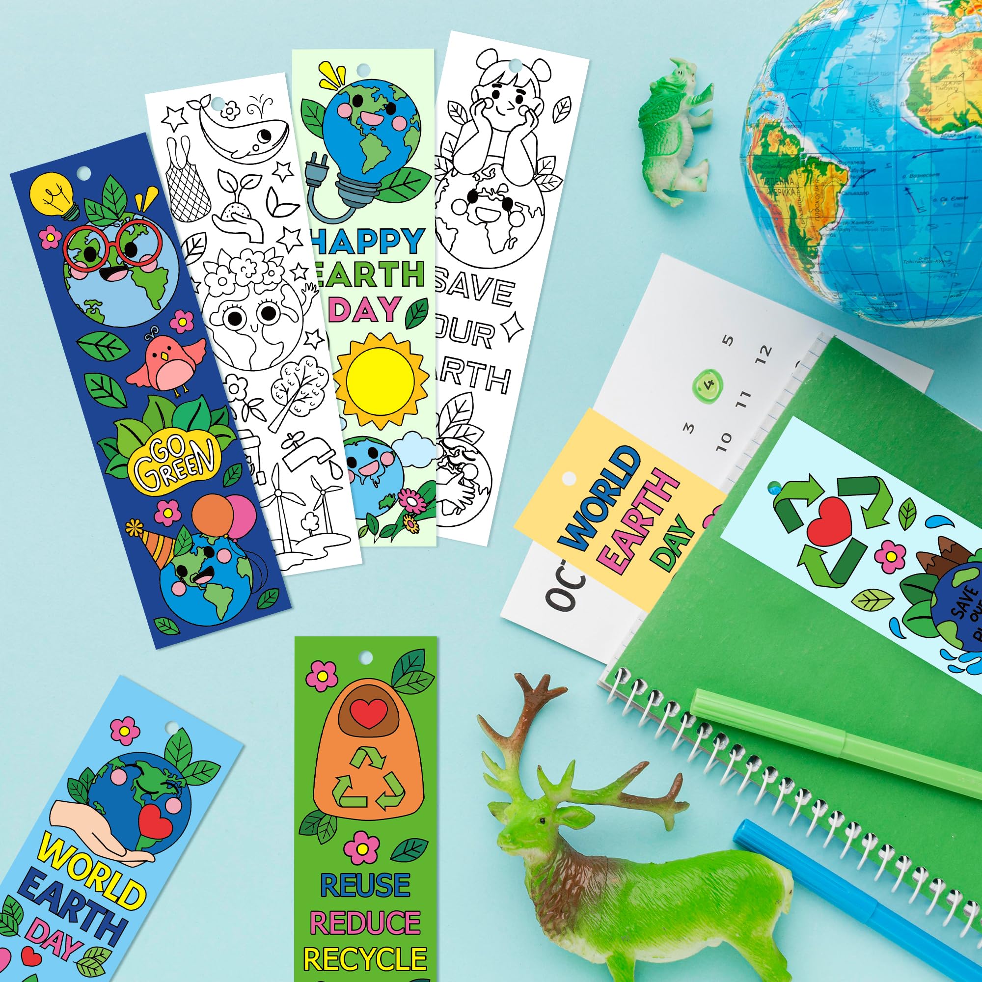 ANGOLIO 123Pcs Earth Day Coloring Bookmarks for Children Classroom DIY Coloring Blank Bookmarks Art Craft Supplies for Teachers Students, Earth Day Craft Supplies Reward Goodie Fillers - Image 4