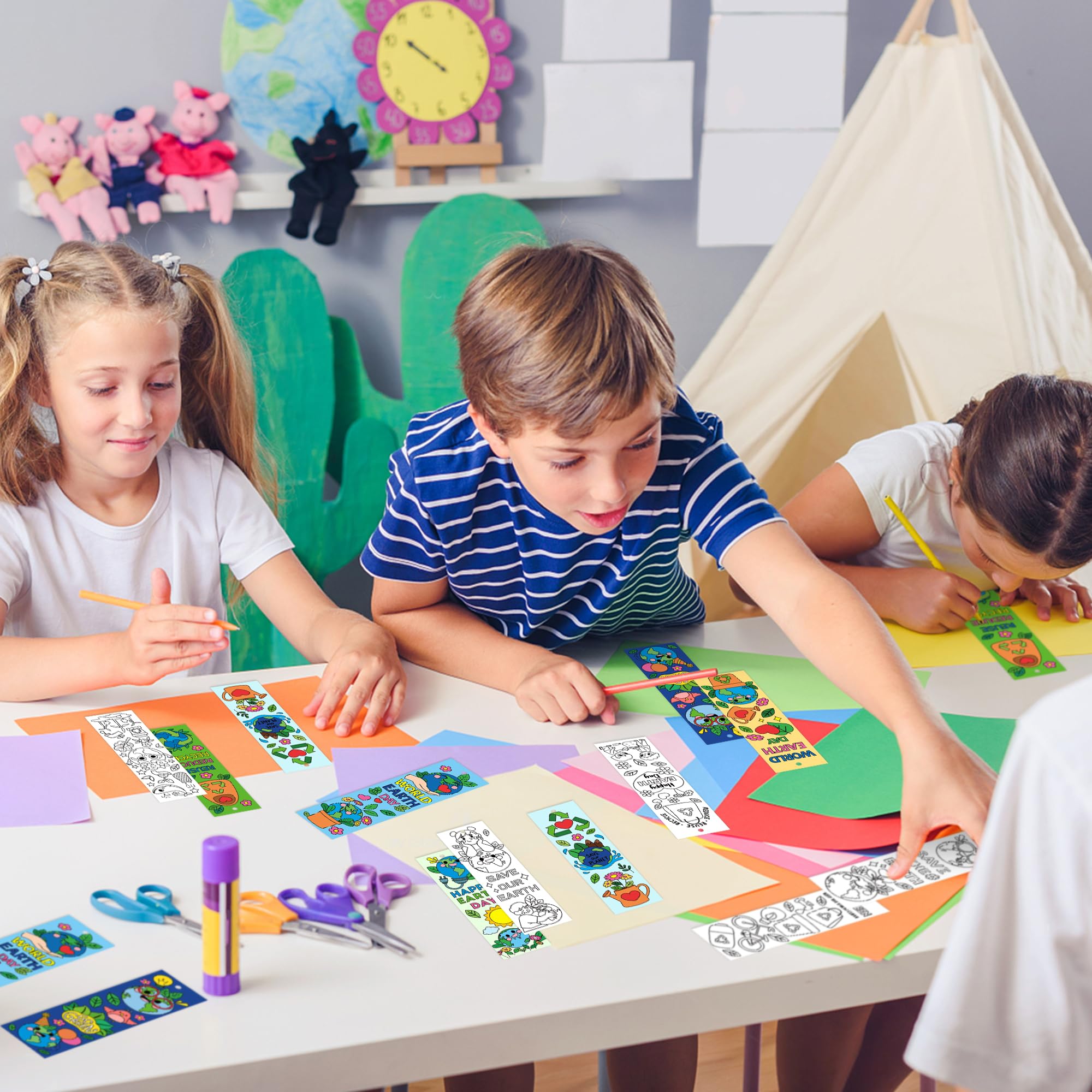 ANGOLIO 123Pcs Earth Day Coloring Bookmarks for Children Classroom DIY Coloring Blank Bookmarks Art Craft Supplies for Teachers Students, Earth Day Craft Supplies Reward Goodie Fillers - Image 6