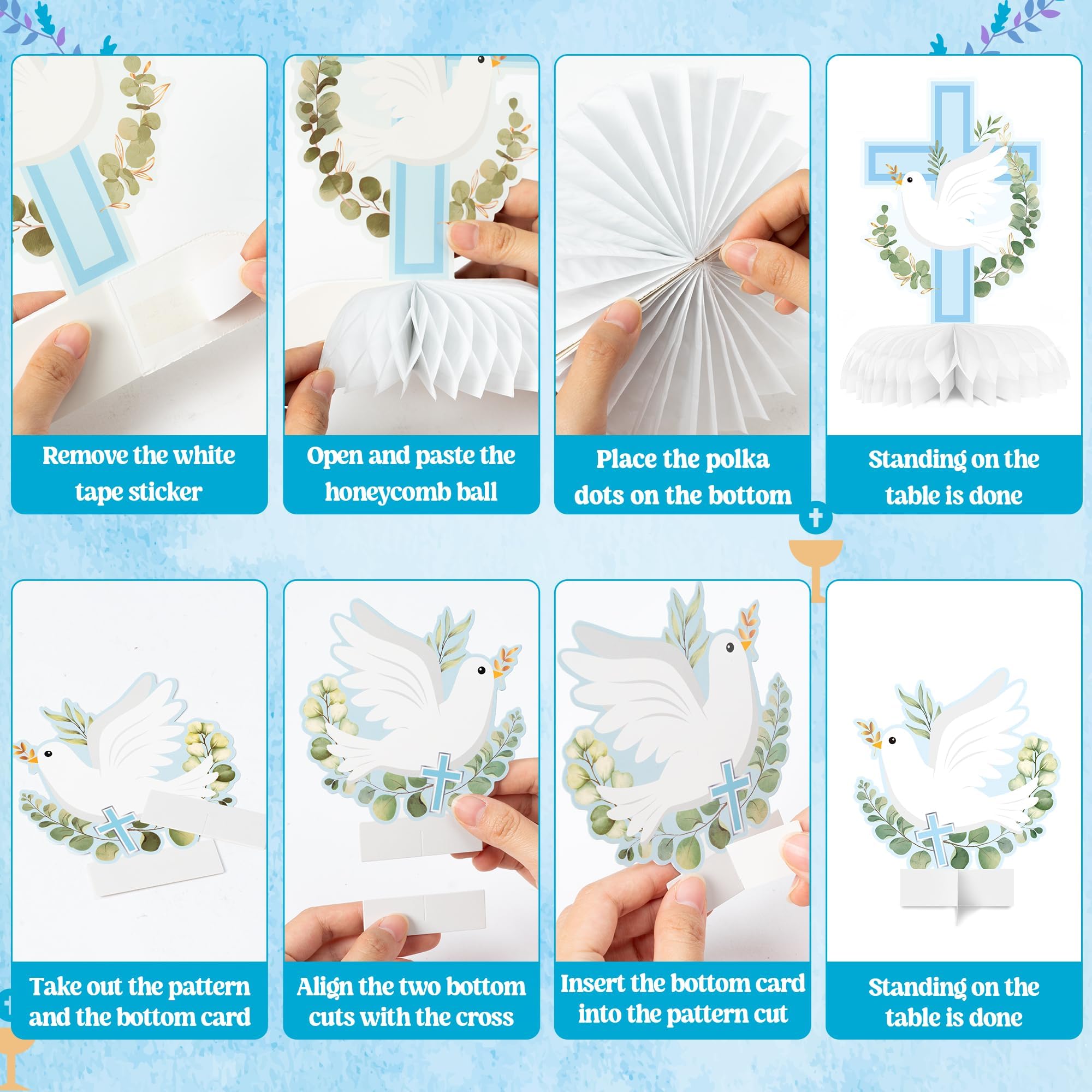 ANGOLIO 12Pcs First Communion Party Honeycomb Centerpieces Blue Baptism Cross Religious Centerpieces for Tables Photo Props Decoration for Baby Shower Boys Girls Birthday Church Wedding Decoracions - Image 3