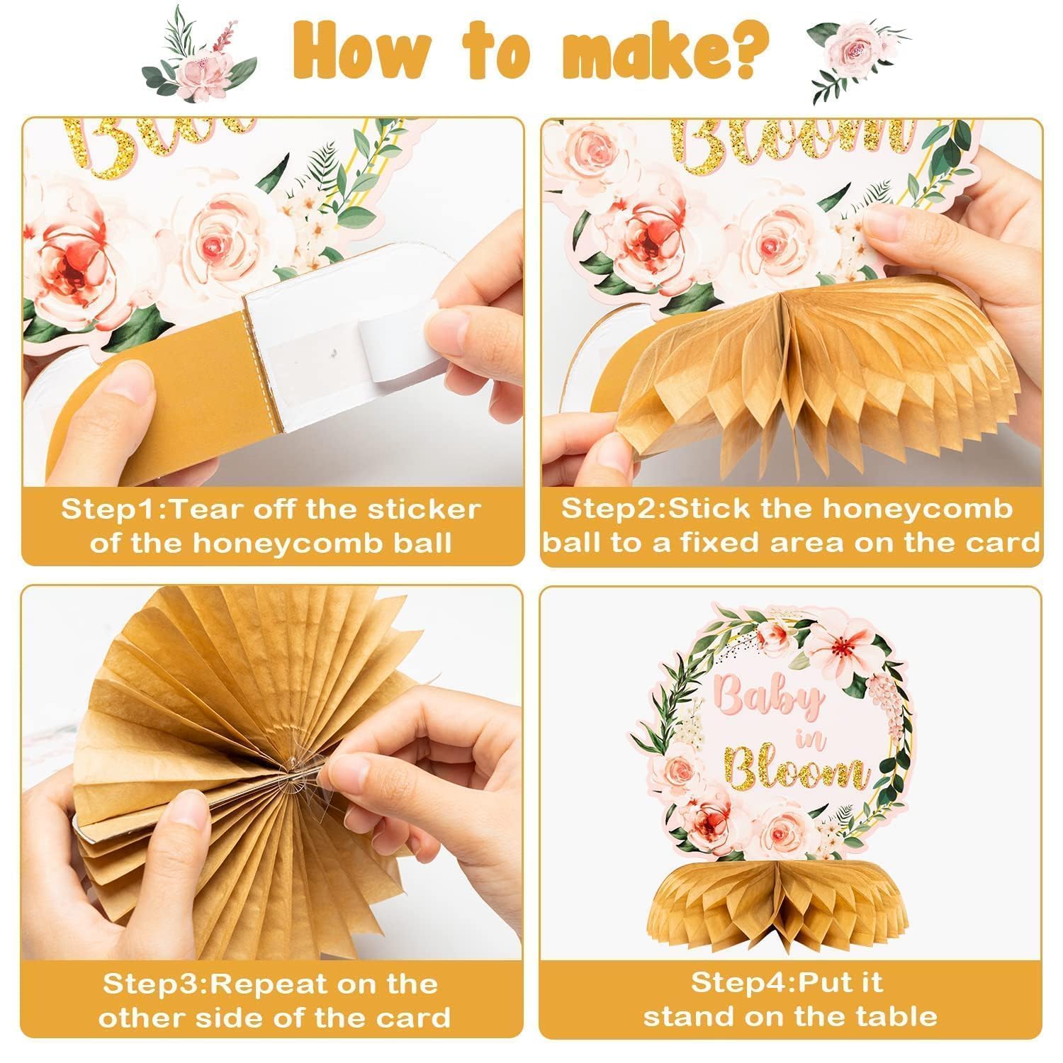 ANGOLIO 12Pcs Floral Baby Shower Party Honeycomb Table Centerpiece Baby in Bloom Table Display with Letters Gender Reveal Decor Arrangement Favor Block Holder for Girl Birthday Summer Party Supplies - Image 4