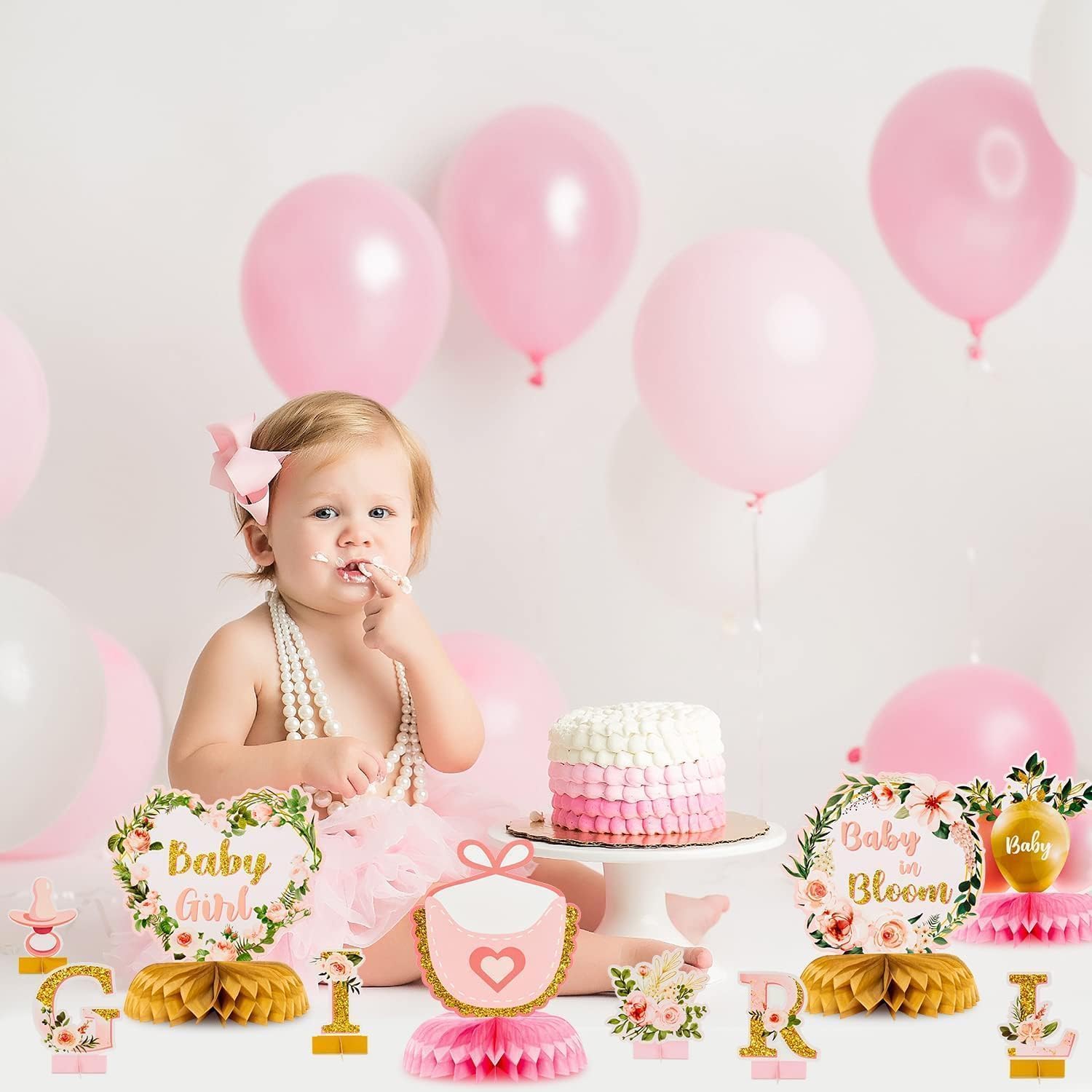 ANGOLIO 12Pcs Floral Baby Shower Party Honeycomb Table Centerpiece Baby in Bloom Table Display with Letters Gender Reveal Decor Arrangement Favor Block Holder for Girl Birthday Summer Party Supplies - Image 6