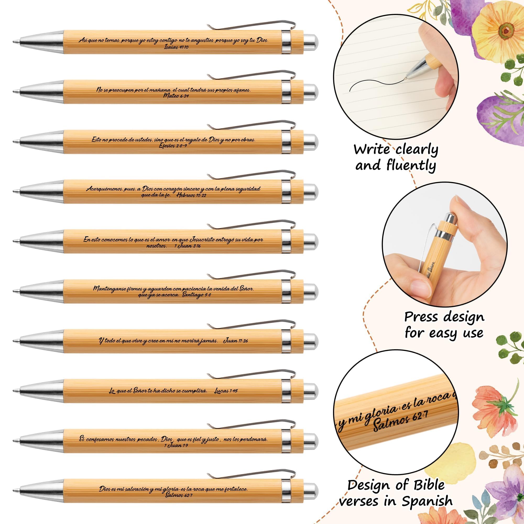 ANGOLIO 230 Spanish Christian Floral Religious Gifts Bulk, Easter Gift Regalos Bookmarks Cristianos En Español Bible Verse Bamboo Pen Keychain Inspirational Bookmark Gift for Teacher Church Favor - Image 4