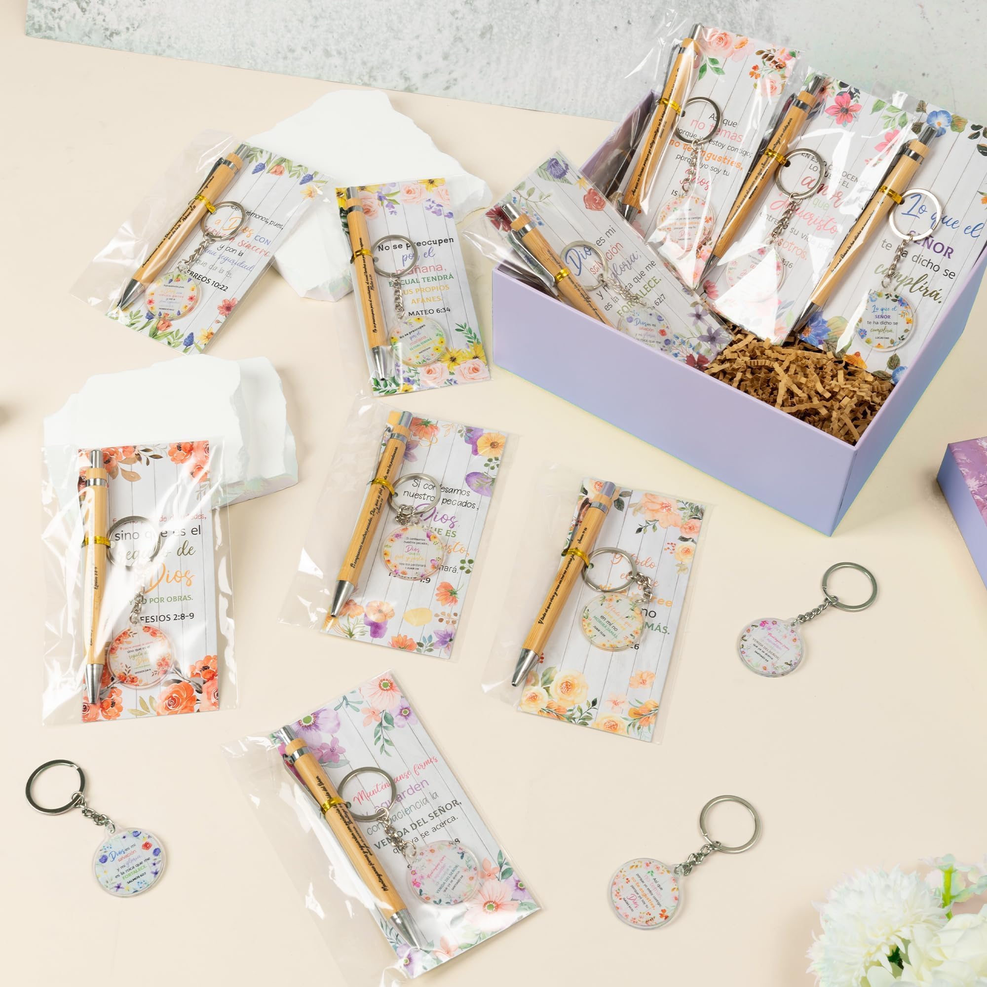 ANGOLIO 230 Spanish Christian Floral Religious Gifts Bulk, Easter Gift Regalos Bookmarks Cristianos En Español Bible Verse Bamboo Pen Keychain Inspirational Bookmark Gift for Teacher Church Favor - Image 7