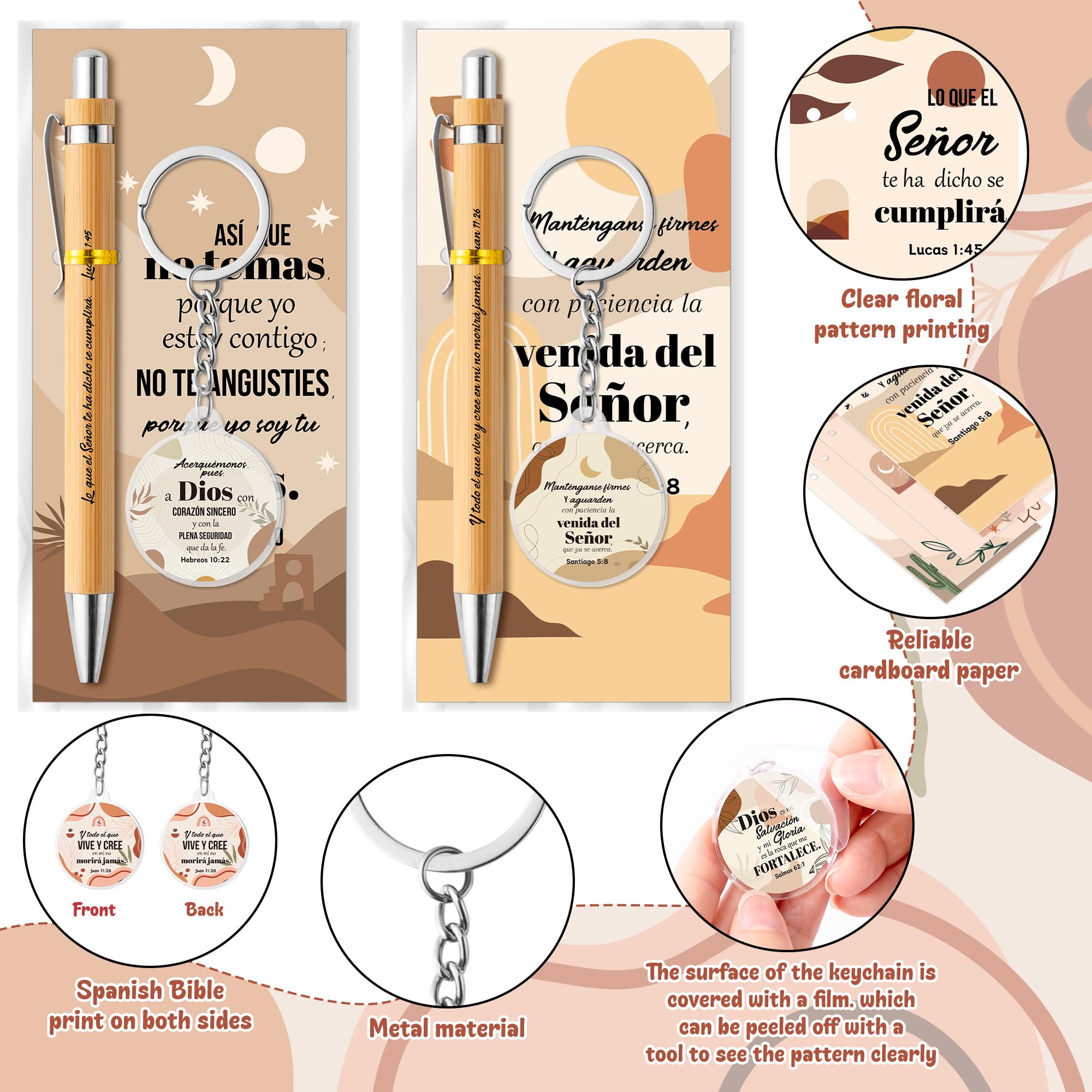 ANGOLIO 230Pcs Spanish Christian Boho Religious Gifts Bulk Easter Spring Gift Regalos Cristianos En Español Bible Verse Bamboo Pen Keychain Bookmark Religious Gift for Women Men Office Church Favor - Image 3