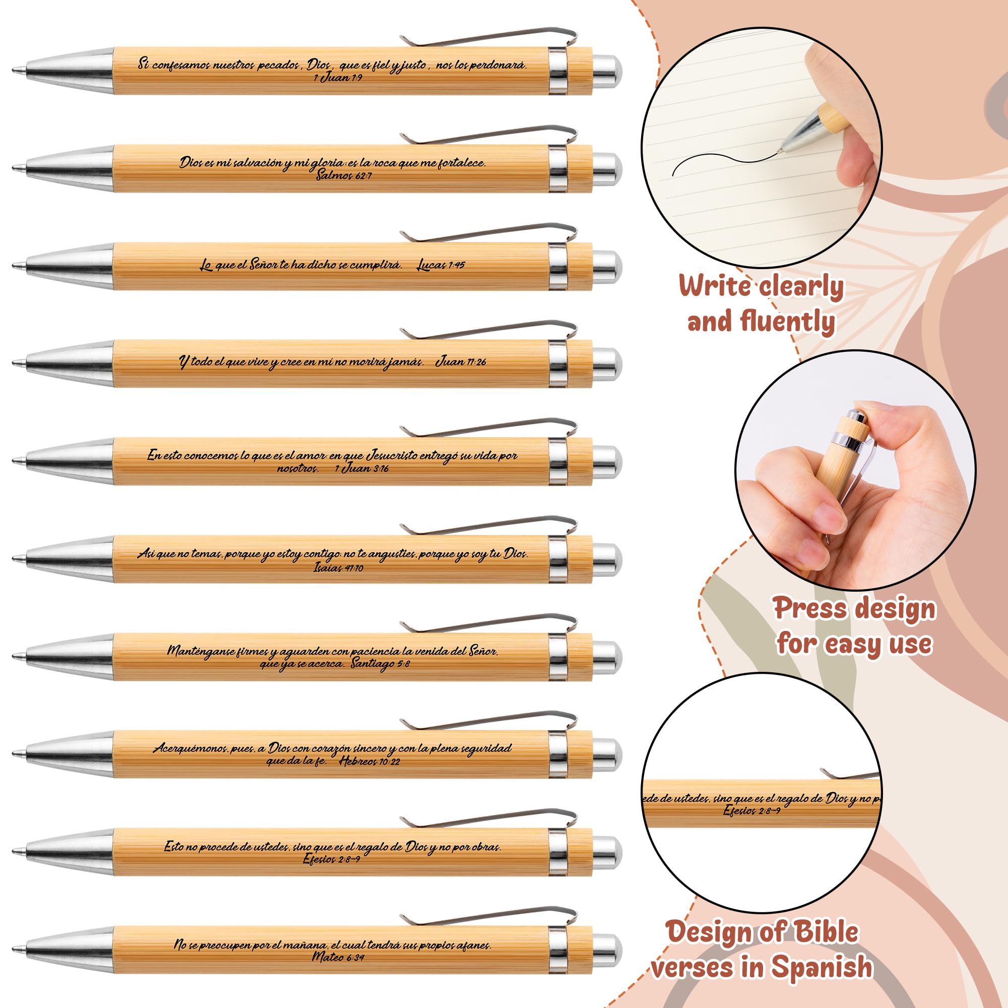 ANGOLIO 230Pcs Spanish Christian Boho Religious Gifts Bulk Easter Spring Gift Regalos Cristianos En Español Bible Verse Bamboo Pen Keychain Bookmark Religious Gift for Women Men Office Church Favor - Image 4