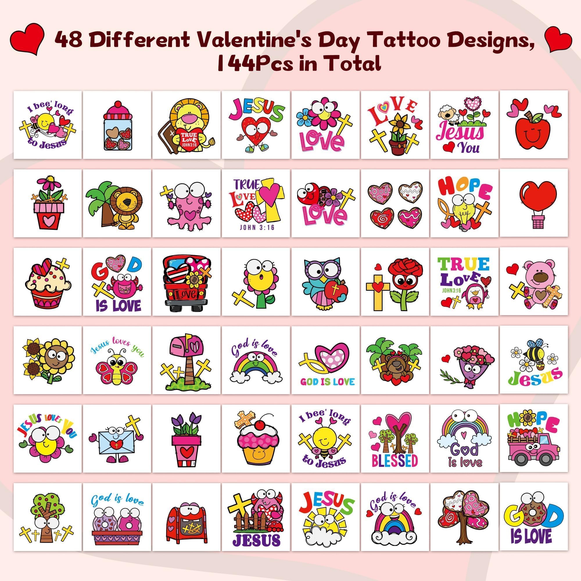 ANGOLIO 24 Valentine's Day Religious Temporary Tattoos for Kids Cartoon Love Heart Exchange Gifts Stickers Boys Girls Christian Valentine School Party Favors Tattoos for Class Prizes Carnival Rewards - Image 4