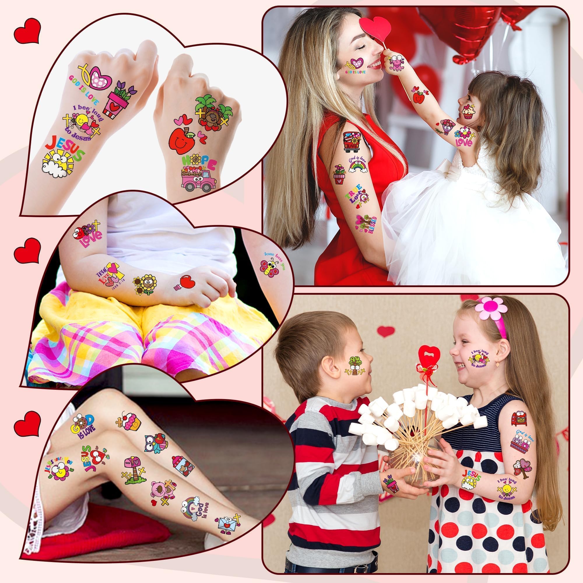 ANGOLIO 24 Valentine's Day Religious Temporary Tattoos for Kids Cartoon Love Heart Exchange Gifts Stickers Boys Girls Christian Valentine School Party Favors Tattoos for Class Prizes Carnival Rewards - Image 6