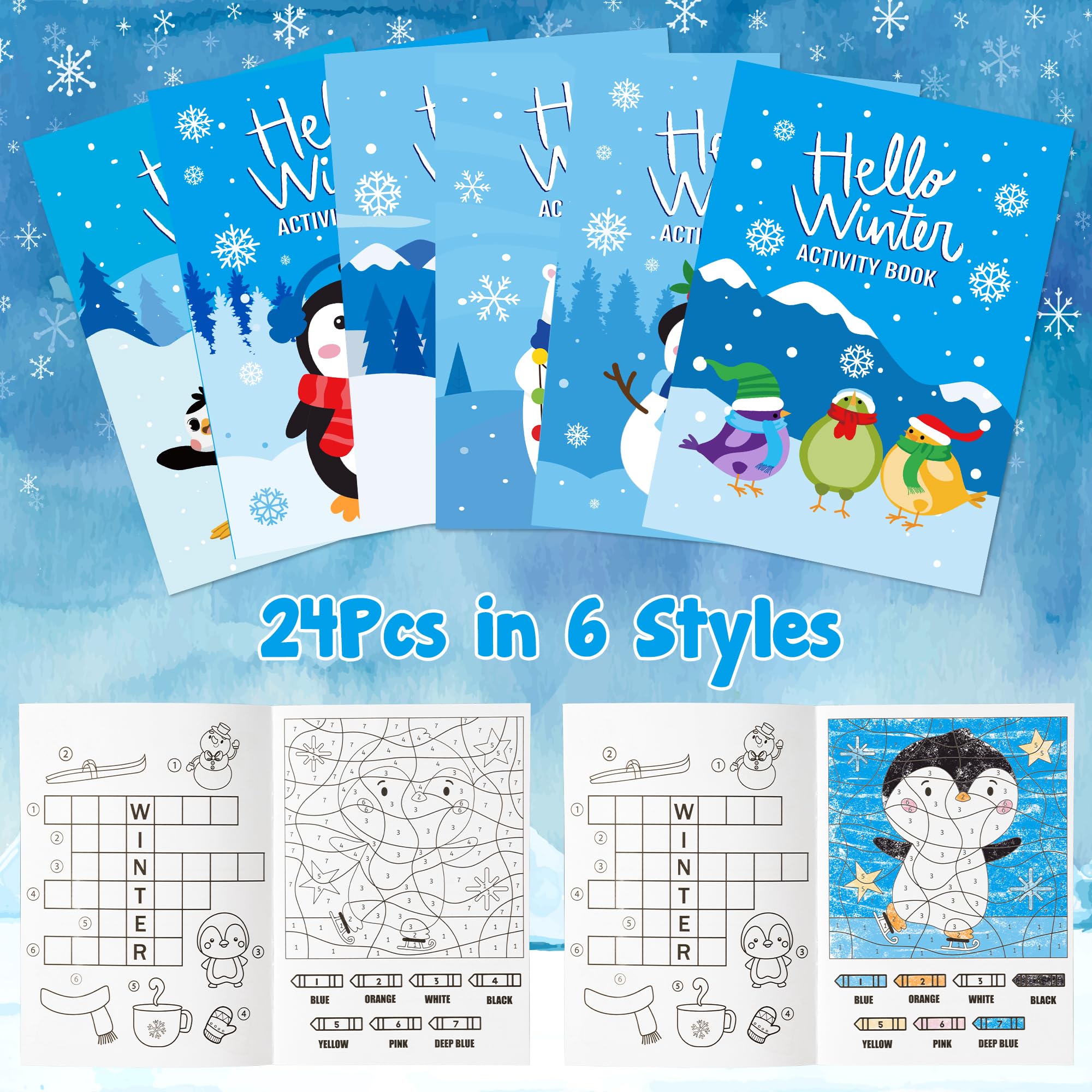 ANGOLIO 24Pcs Hello Winter Activity Coloring Books Including Snow Snowman Polar Bear Penguin DIY Art Drawing Patterns Learn Math Party Favors Christmas Gifts Home Classroom Activity Supplies for Kids - Image 3