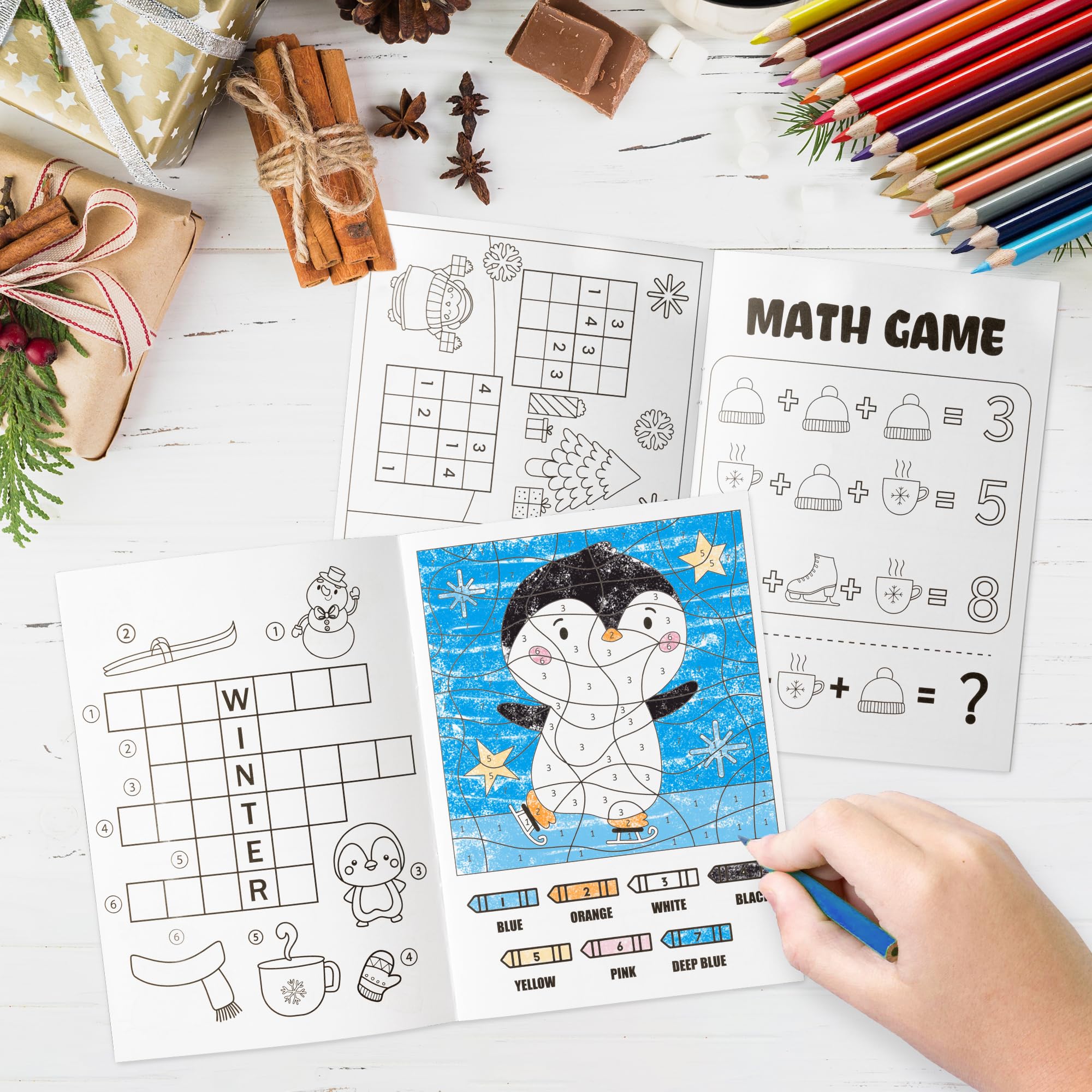 ANGOLIO 24Pcs Hello Winter Activity Coloring Books Including Snow Snowman Polar Bear Penguin DIY Art Drawing Patterns Learn Math Party Favors Christmas Gifts Home Classroom Activity Supplies for Kids - Image 4