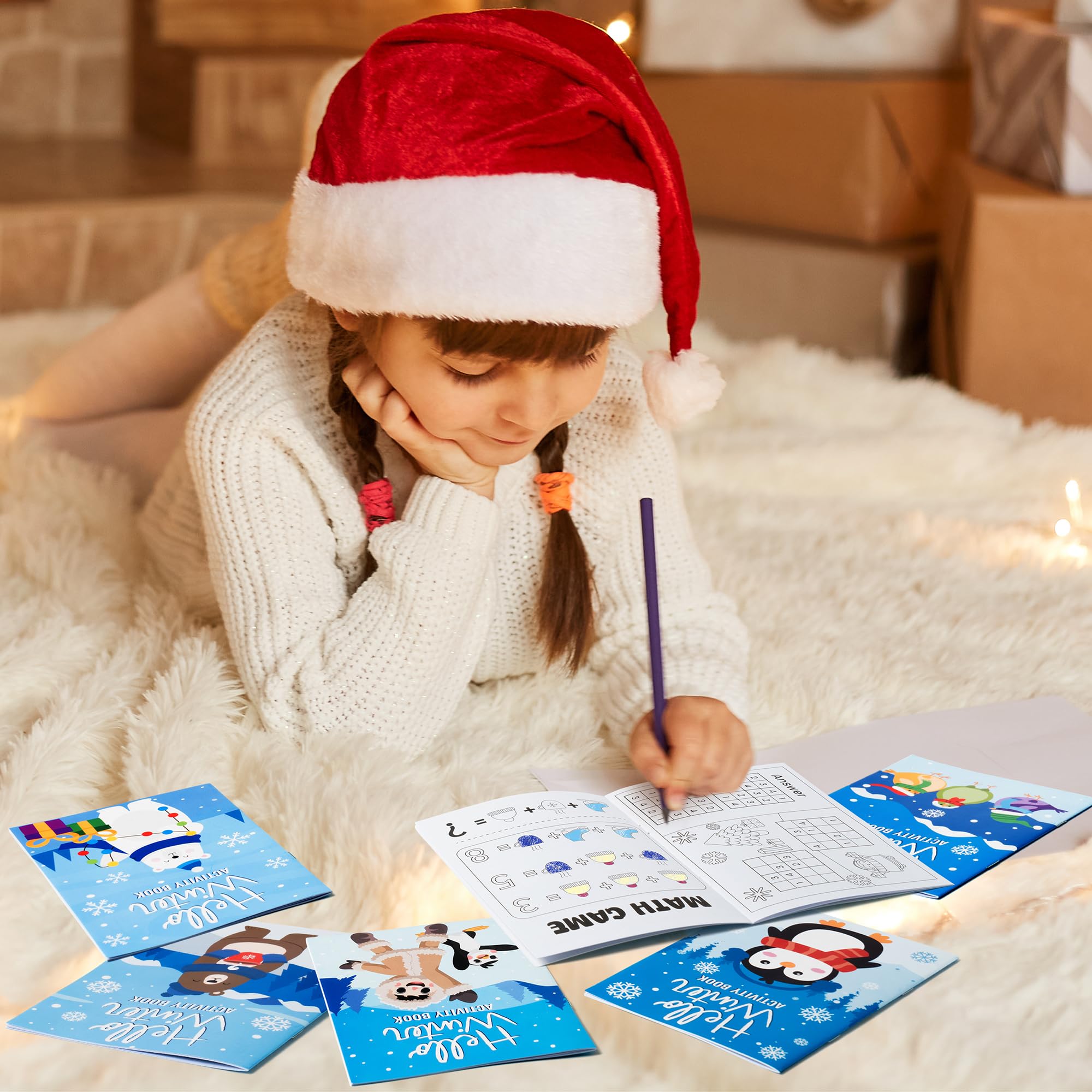 ANGOLIO 24Pcs Hello Winter Activity Coloring Books Including Snow Snowman Polar Bear Penguin DIY Art Drawing Patterns Learn Math Party Favors Christmas Gifts Home Classroom Activity Supplies for Kids - Image 5