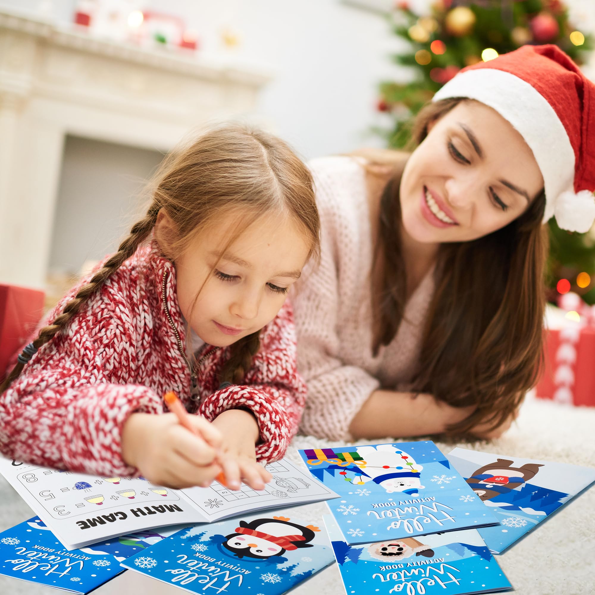 ANGOLIO 24Pcs Hello Winter Activity Coloring Books Including Snow Snowman Polar Bear Penguin DIY Art Drawing Patterns Learn Math Party Favors Christmas Gifts Home Classroom Activity Supplies for Kids - Image 7