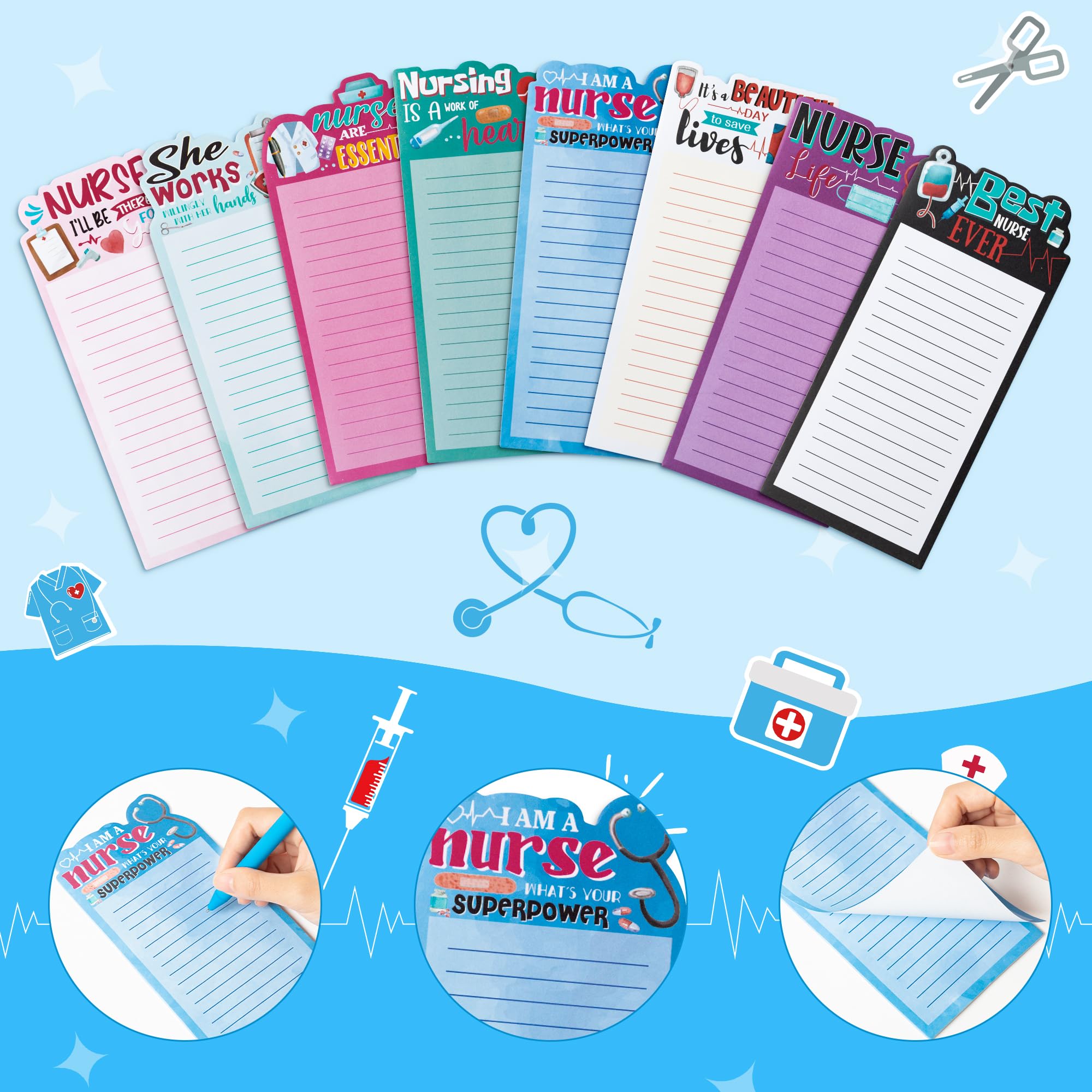 ANGOLIO 24Pcs Nurse Appreciation Gifts Set Sticky Notes with Ballpoint Nursing Thank You Notepads Journal Bulk for Teachers Nurse Coworkers Office Gift - Image 3