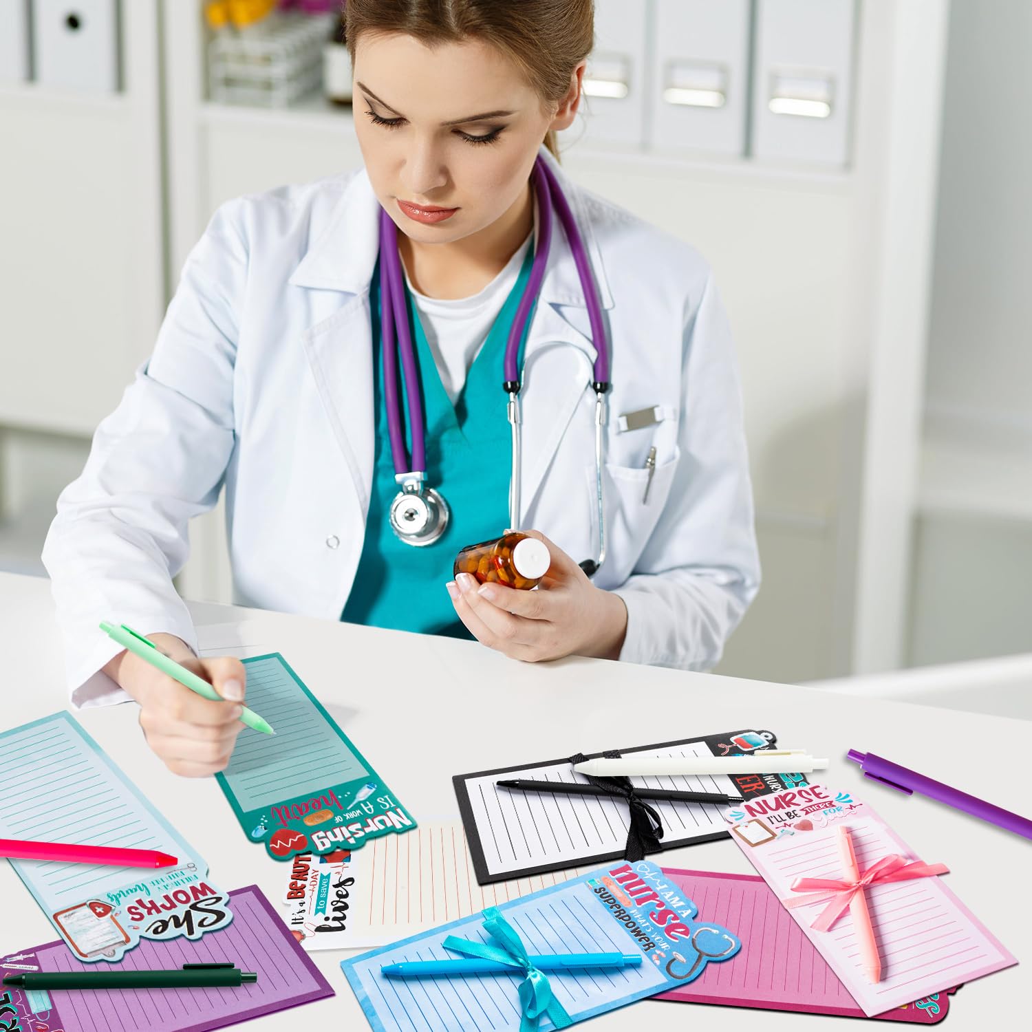 ANGOLIO 24Pcs Nurse Appreciation Gifts Set Sticky Notes with Ballpoint Nursing Thank You Notepads Journal Bulk for Teachers Nurse Coworkers Office Gift - Image 6