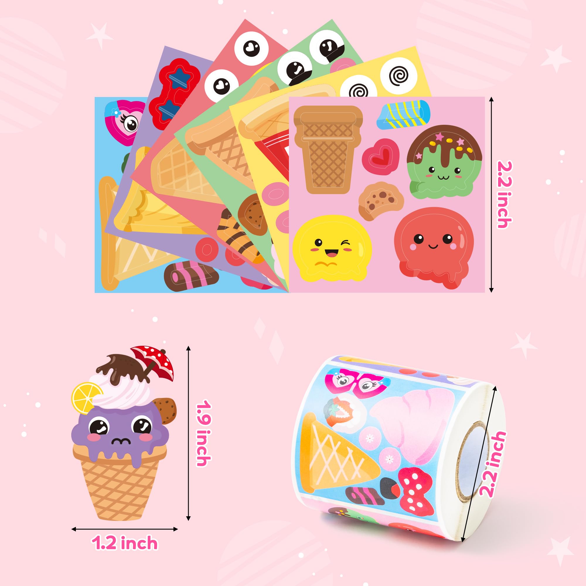 ANGOLIO 300 Summer Make a Face Stickers Roll Ice Cream Watermelon Make Your Own Stickers Mix and Match DIY Crafts Summer Party Favors Classroom Activities Game School Rewards Gift for Kids - Image 3