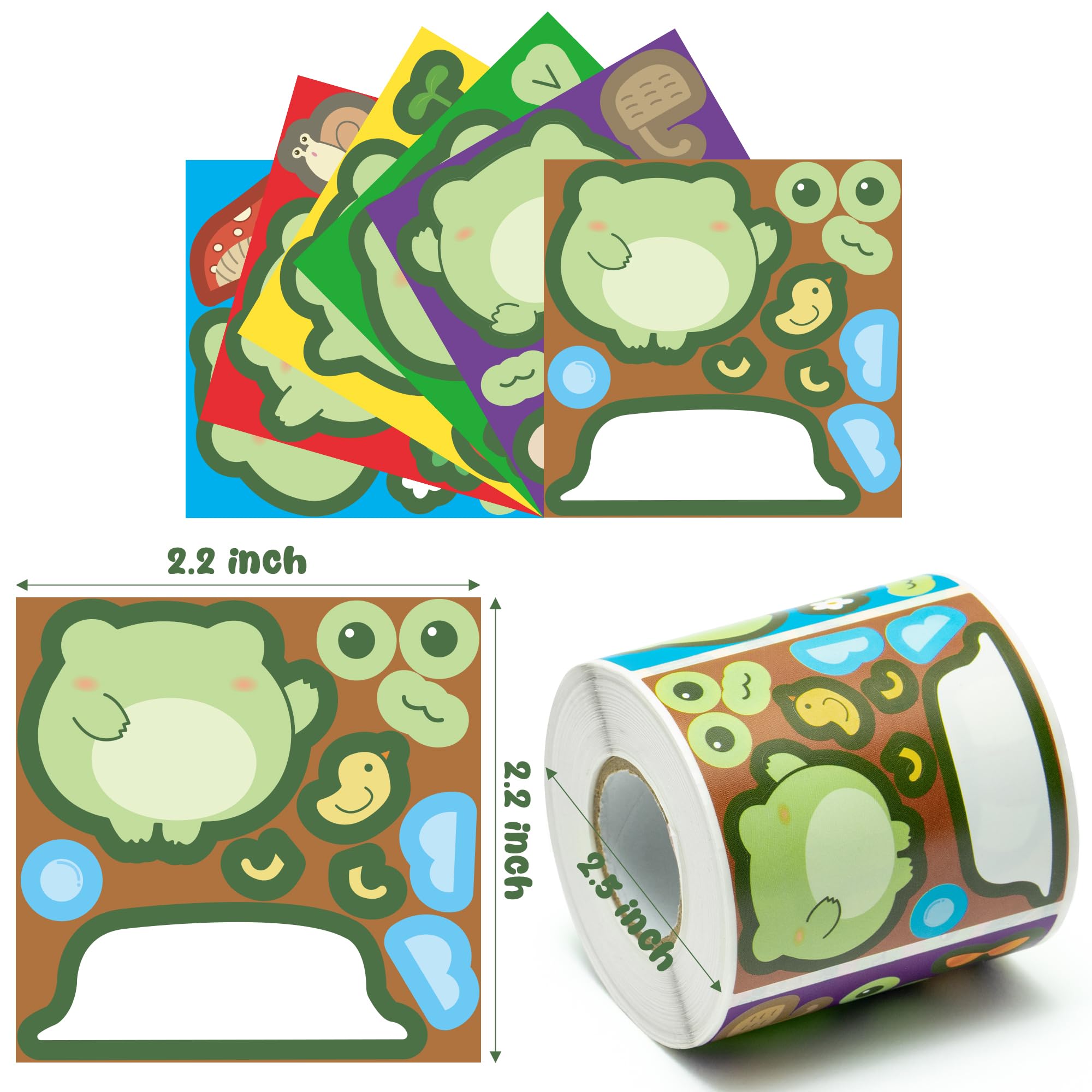 ANGOLIO 300Pcs Cute Frog Make A Face Stickers Scene Roll DIY Make Your Own Cartoon Frog Stickers Kawaii Animals Vinyl Waterproof Decals DIY Art Crafts for Kids Class Holiday Party Favor Birthday Gifts - Image 3