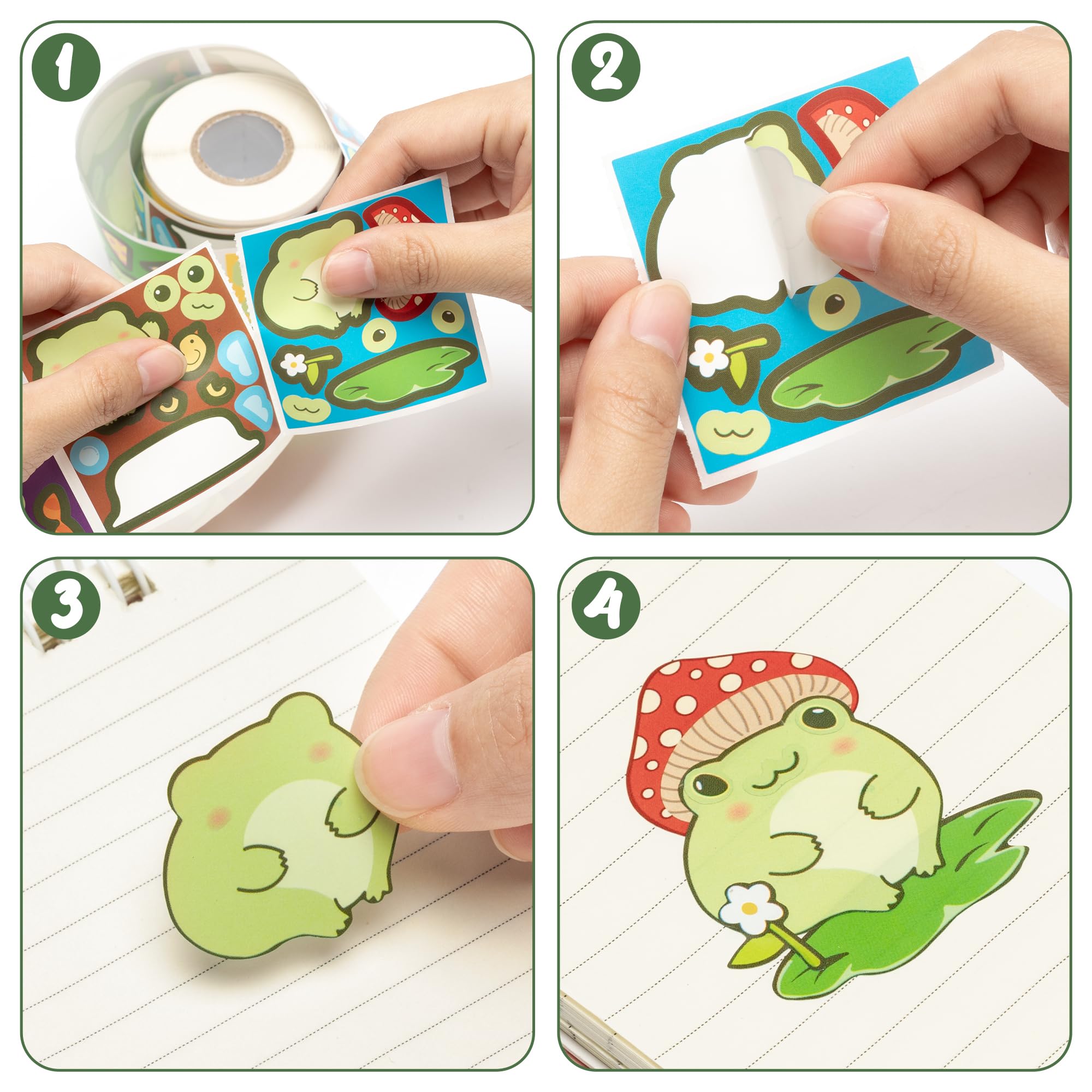 ANGOLIO 300Pcs Cute Frog Make A Face Stickers Scene Roll DIY Make Your Own Cartoon Frog Stickers Kawaii Animals Vinyl Waterproof Decals DIY Art Crafts for Kids Class Holiday Party Favor Birthday Gifts - Image 4