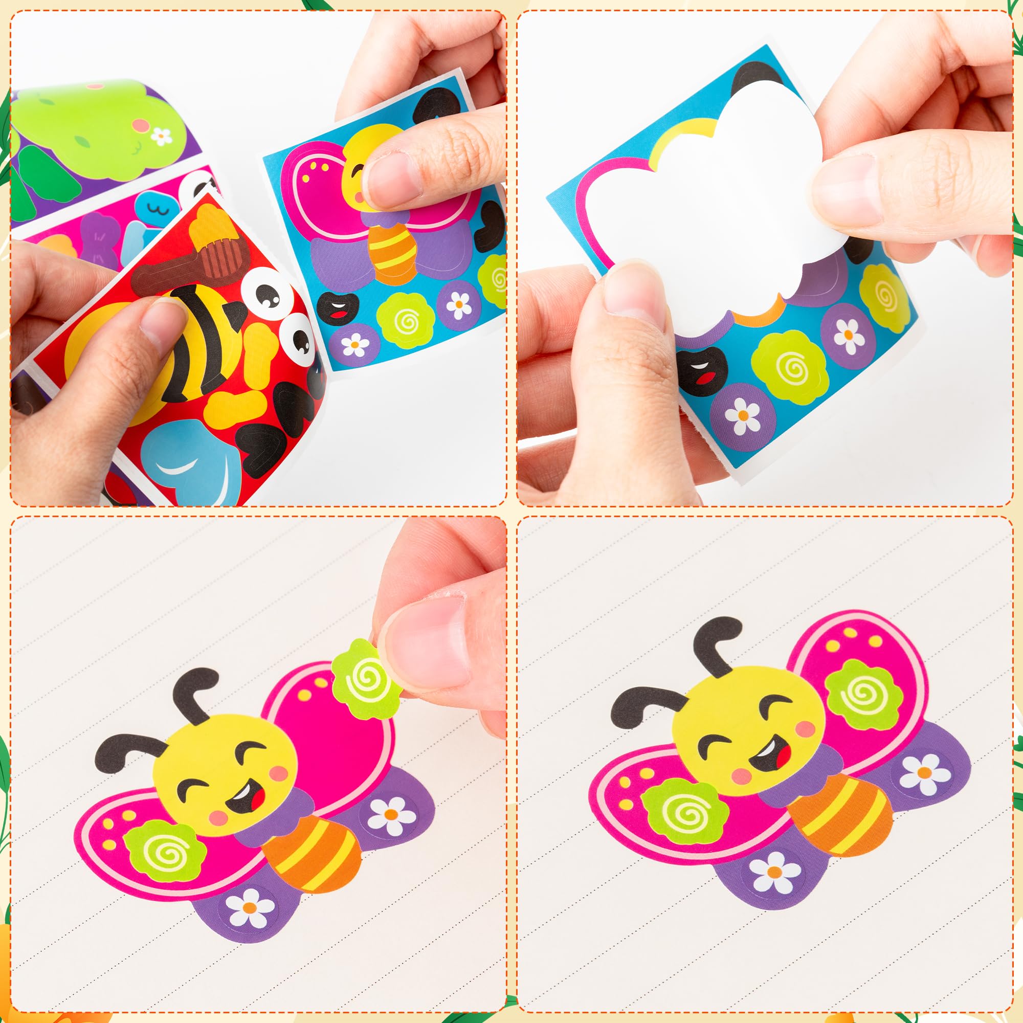 ANGOLIO 300Pcs Spring Theme Make a Face Stickers Roll Spring Butterfly Ladybug Make Your Own Stickers Mix and Match Insect Face Summer DIY Crafts Classroom Activities Games School Rewards - Image 4