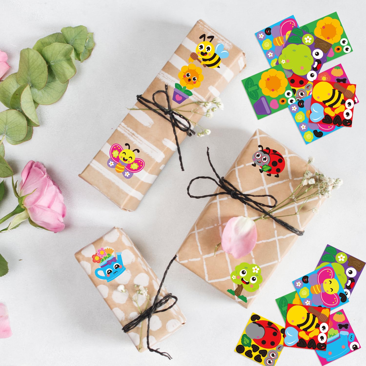 ANGOLIO 300Pcs Spring Theme Make a Face Stickers Roll Spring Butterfly Ladybug Make Your Own Stickers Mix and Match Insect Face Summer DIY Crafts Classroom Activities Games School Rewards - Image 5