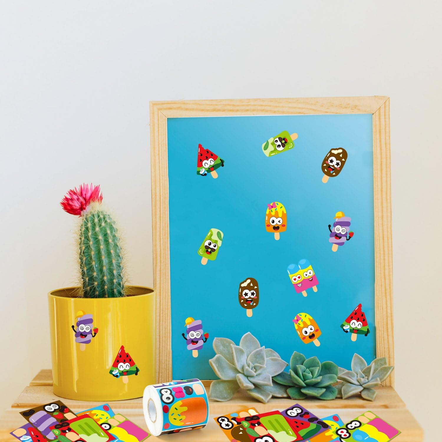 ANGOLIO 300PCS Summer Back to School Ice Cream Making Face Sticker Scene Roll Watermelon Chocolate Dessert Decals DIY Summer Sticker for Holiday Party Favors Classroom Rewards Activities Supplies - Image 7