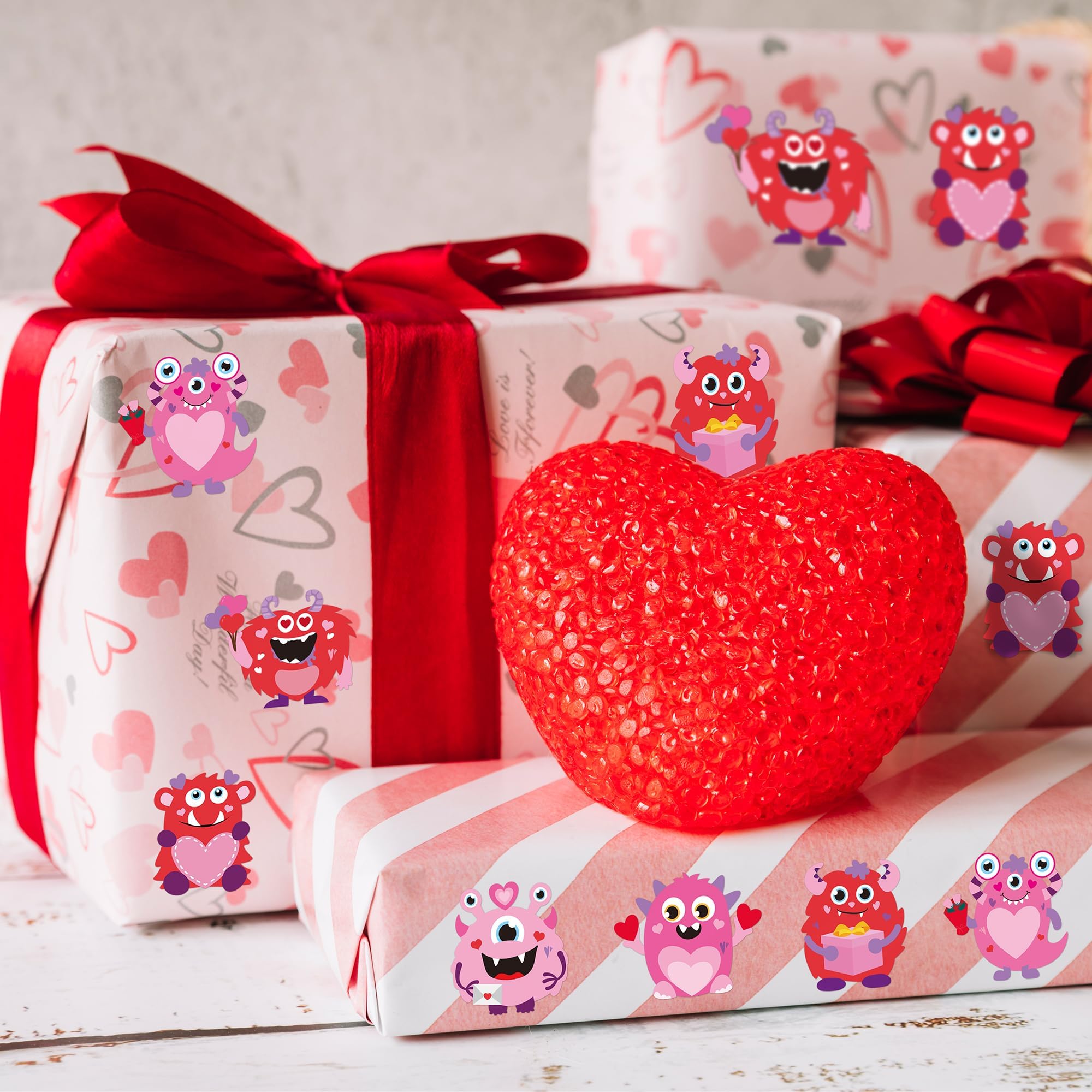 ANGOLIO 300Pcs Valentine's Day Monster Make a Face Stickers Roll Make Your Own Valentine Monster Stickers Label Waterproof Vinyl Decals for Greeting Cards Party Decor Candies Bags Gift - Image 6