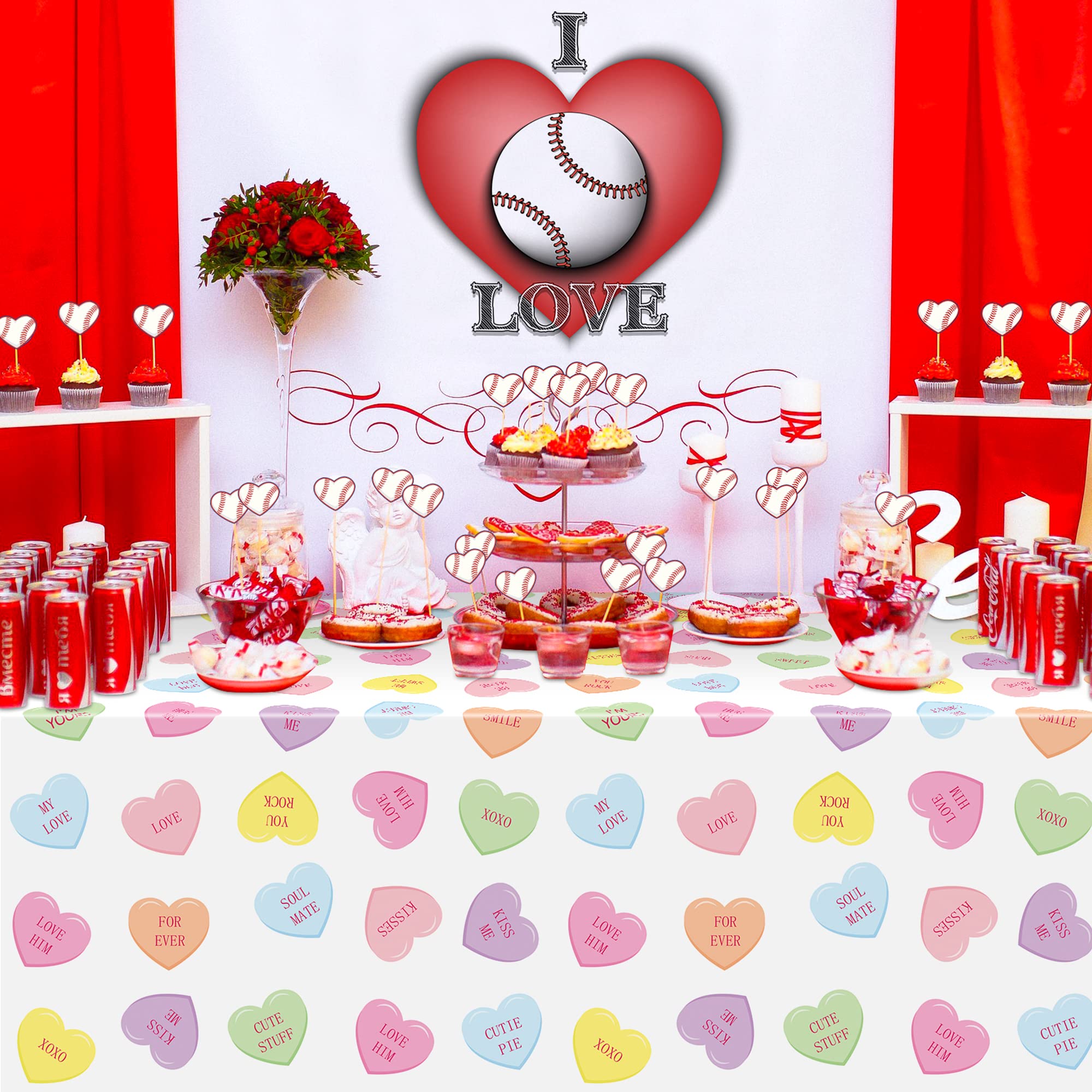 ANGOLIO 3Pieces Valentine's Day Conversation Heart Disposable Tablecloth, Plastic Rectangle Waterproof Heart Party Table Covers, Birthday Party Supplies Favors for Kitchen Dining Picnic Decoration - Image 4