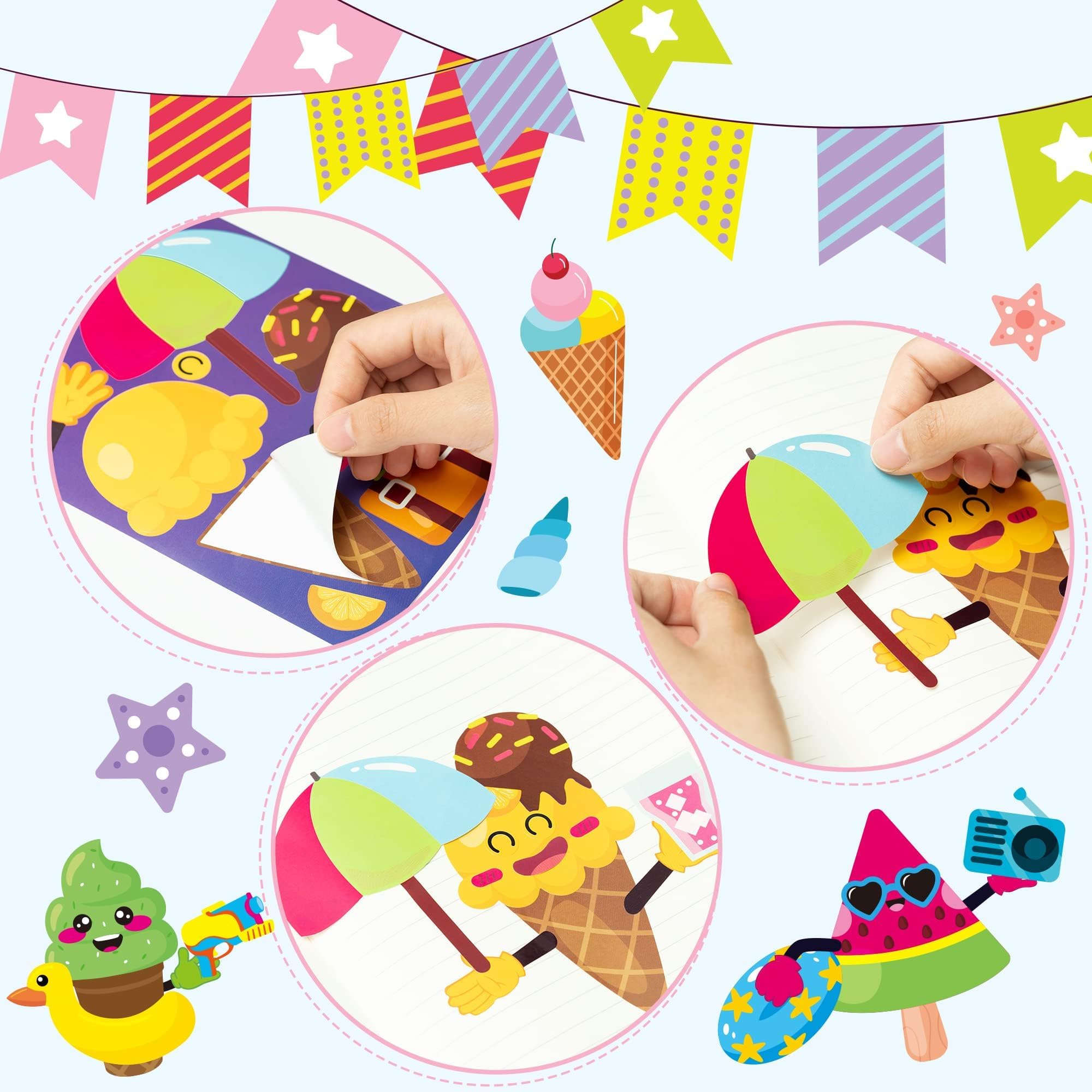 ANGOLIO 40 Sheets Ice Cream Make a Face Stickers, DIY Mix and Match Dessert Sticker Sheets, Vinyl Waterproof Easy to Peel Party Favors for Summer Birthday Classroom Rewards Game Art Crafts Decor - Image 3