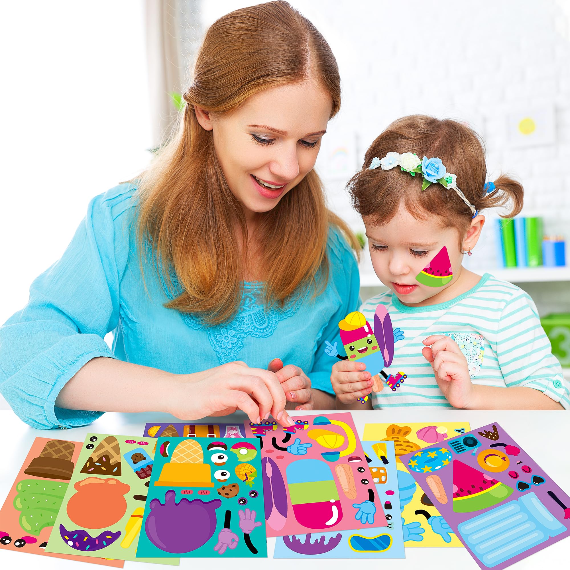 ANGOLIO 40 Sheets Ice Cream Make a Face Stickers, DIY Mix and Match Dessert Sticker Sheets, Vinyl Waterproof Easy to Peel Party Favors for Summer Birthday Classroom Rewards Game Art Crafts Decor - Image 5