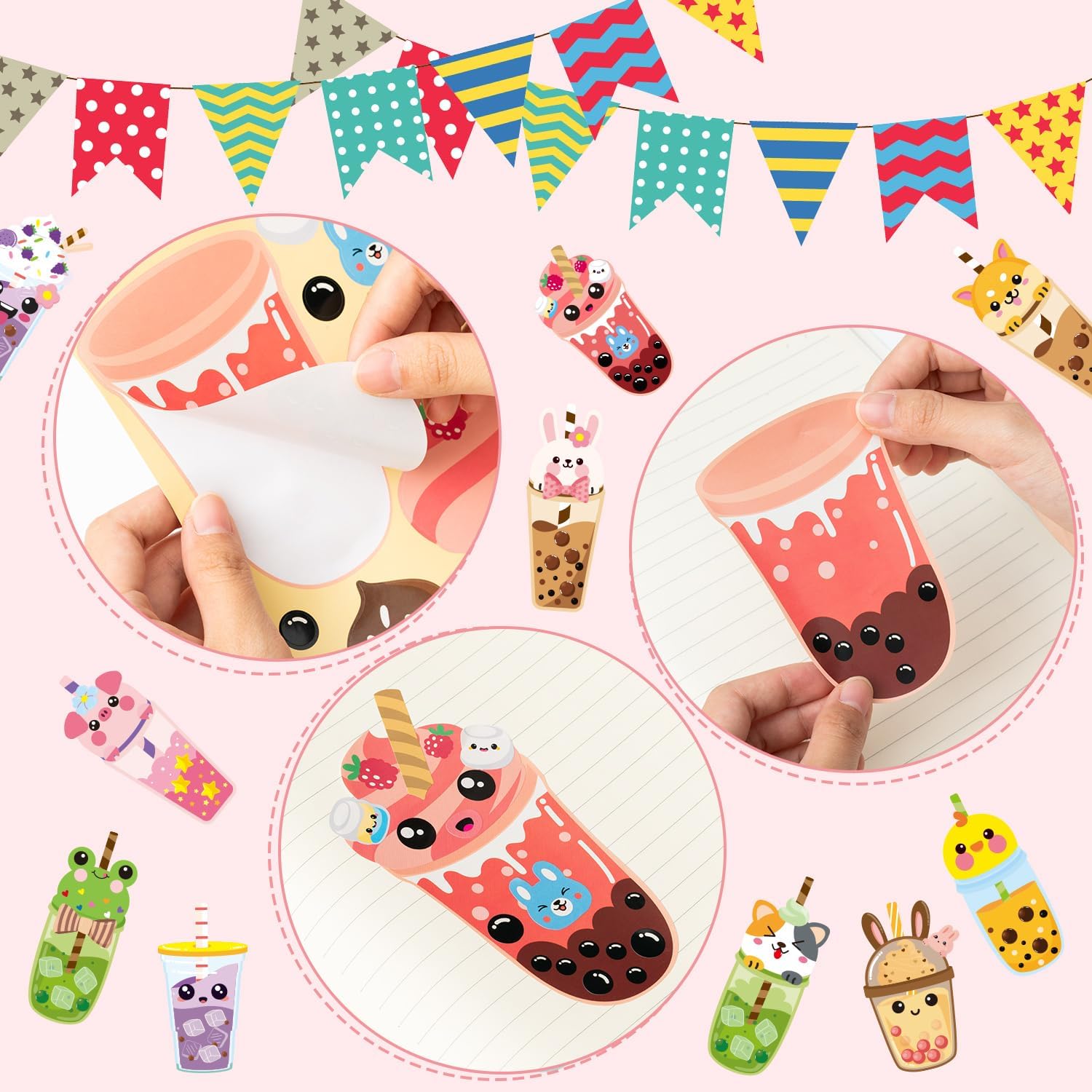 ANGOLIO 40Pcs Make A Face Boba Tea Stickers Make Your Own Animals Stickers Mix and Match Sweets and Boba Tea Party Favor Supplies for Kids Ice Cream Sticker Games Birthday DIY Art Crafts - Image 3