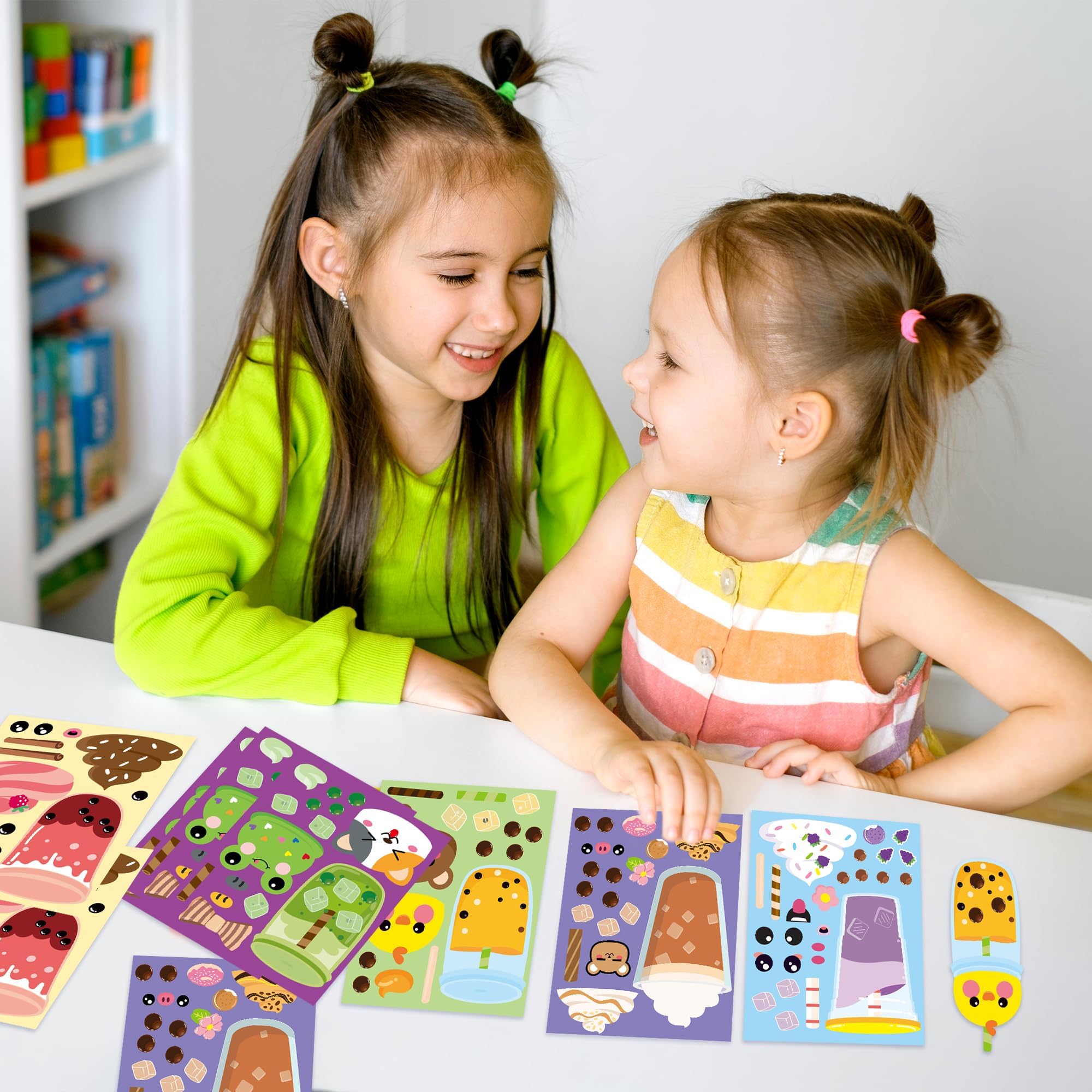 ANGOLIO 40Pcs Make A Face Boba Tea Stickers Make Your Own Animals Stickers Mix and Match Sweets and Boba Tea Party Favor Supplies for Kids Ice Cream Sticker Games Birthday DIY Art Crafts - Image 6