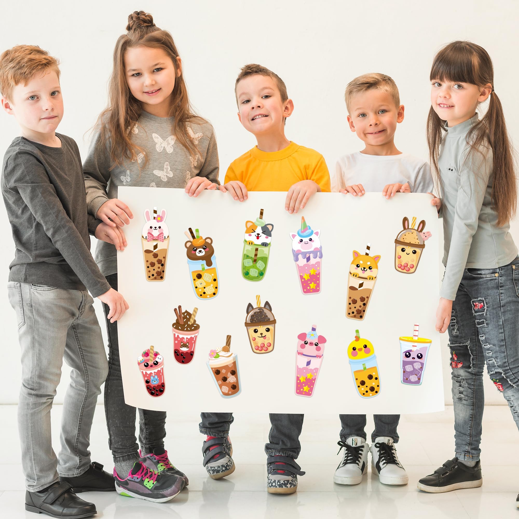 ANGOLIO 40Pcs Make A Face Boba Tea Stickers Make Your Own Animals Stickers Mix and Match Sweets and Boba Tea Party Favor Supplies for Kids Ice Cream Sticker Games Birthday DIY Art Crafts - Image 7