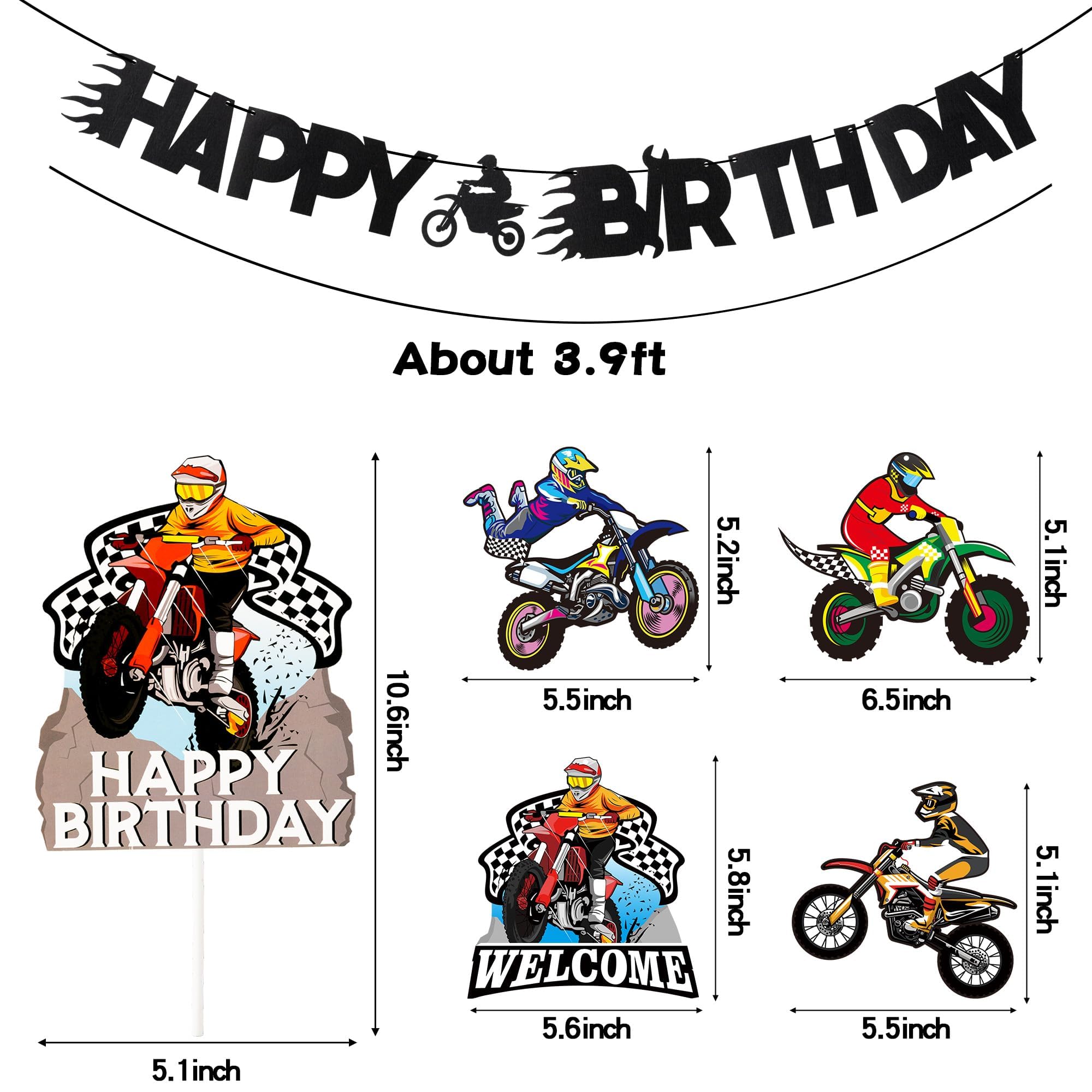 ANGOLIO 42Pcs Motocross Party Decorations Kits - Dirt Bike Birthday Decorations with Banner Cake Topper Hanging Swirls, Welcome Spring Summer Pary Favors Birthday Centerpieces for Adult Men Boy Gift - Image 3