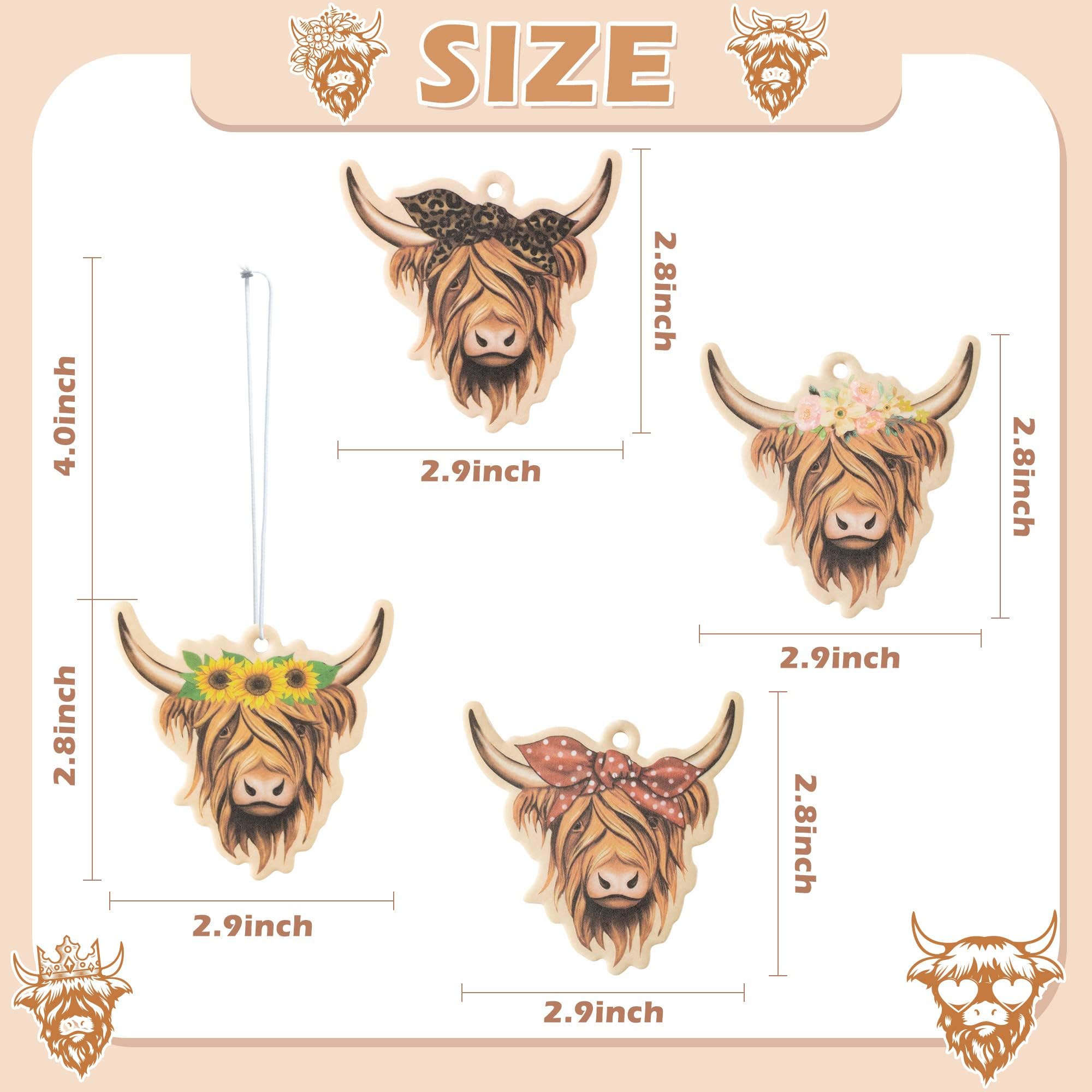 ANGOLIO 4Pcs Highland Cow Air Freshener Car Hanging Gifts for Women Funny Highland Cow Print Car Accessories Hanging Ornament Vent Decoration Aromatic for Party Supplies Cute Aromatic Accessories - Image 3
