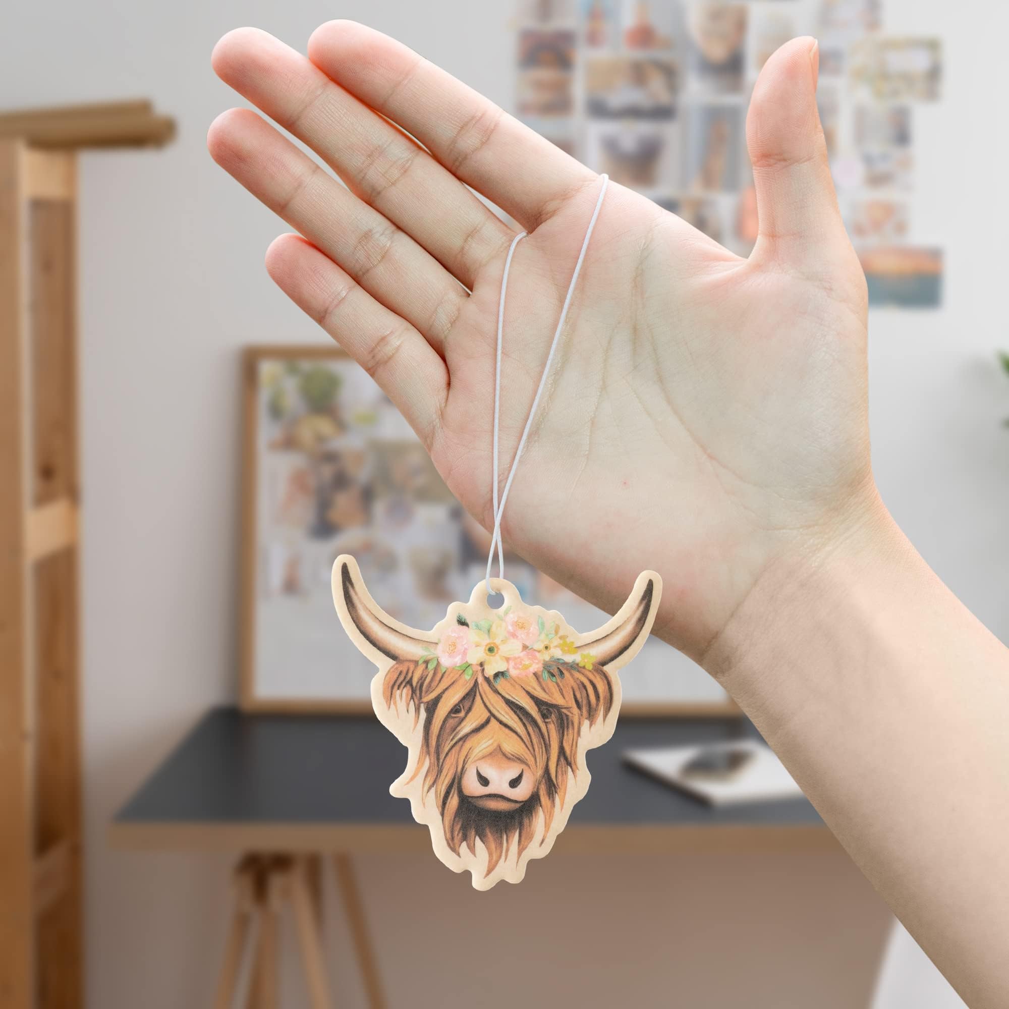 ANGOLIO 4Pcs Highland Cow Air Freshener Car Hanging Gifts for Women Funny Highland Cow Print Car Accessories Hanging Ornament Vent Decoration Aromatic for Party Supplies Cute Aromatic Accessories - Image 4