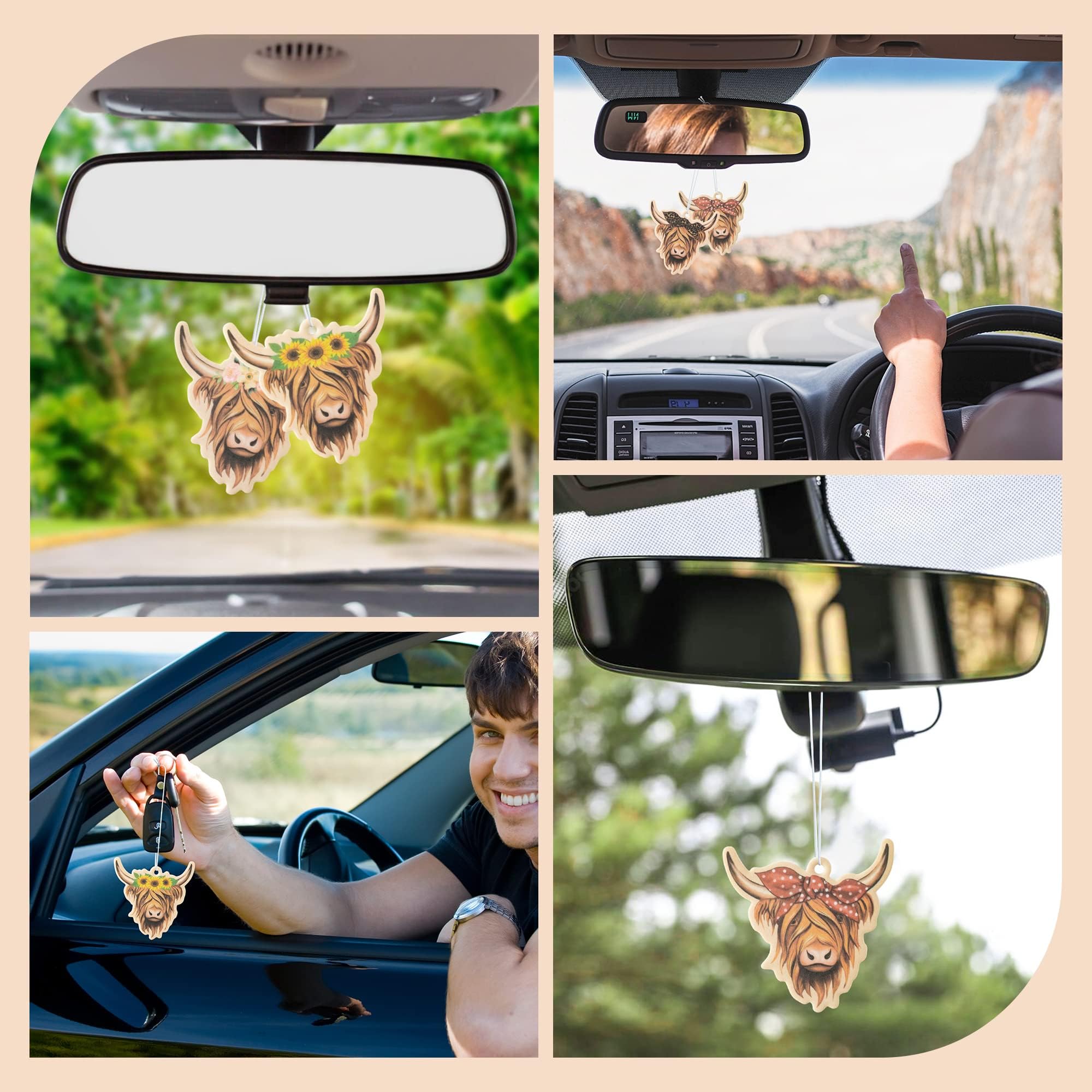 ANGOLIO 4Pcs Highland Cow Air Freshener Car Hanging Gifts for Women Funny Highland Cow Print Car Accessories Hanging Ornament Vent Decoration Aromatic for Party Supplies Cute Aromatic Accessories - Image 5