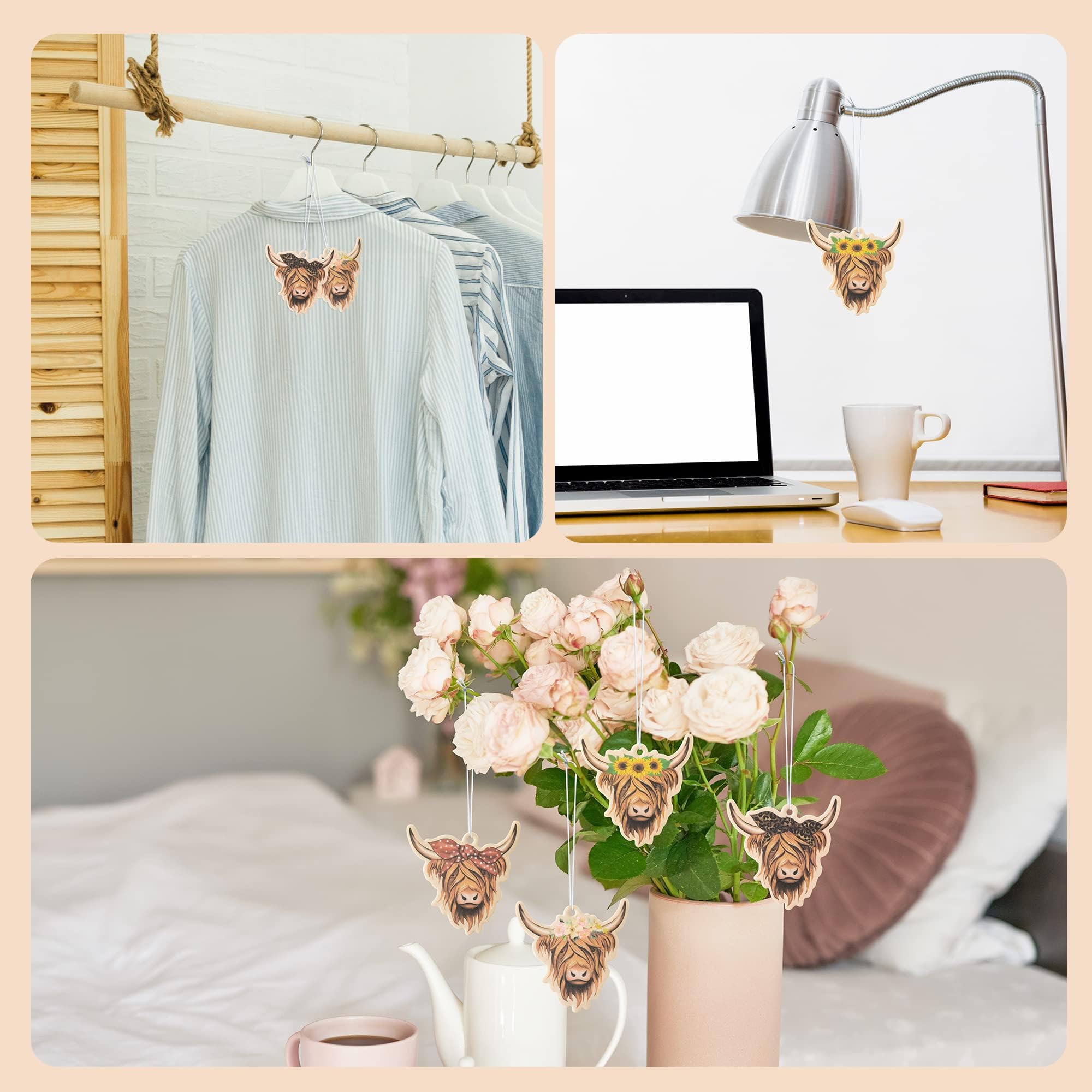 ANGOLIO 4Pcs Highland Cow Air Freshener Car Hanging Gifts for Women Funny Highland Cow Print Car Accessories Hanging Ornament Vent Decoration Aromatic for Party Supplies Cute Aromatic Accessories - Image 7