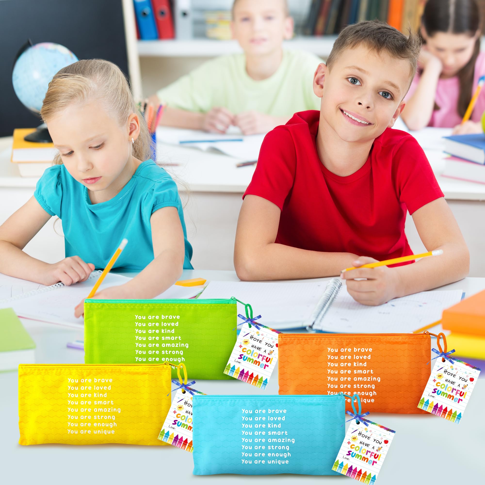 ANGOLIO 50Pcs End of Year Student Gift Includes Motivational Rainbow Pencils Pouch with Gift Inspirational Cards Hope You Have a Colorful Summer and Ribbons Stationary for Students Gifts Supplies - Image 4