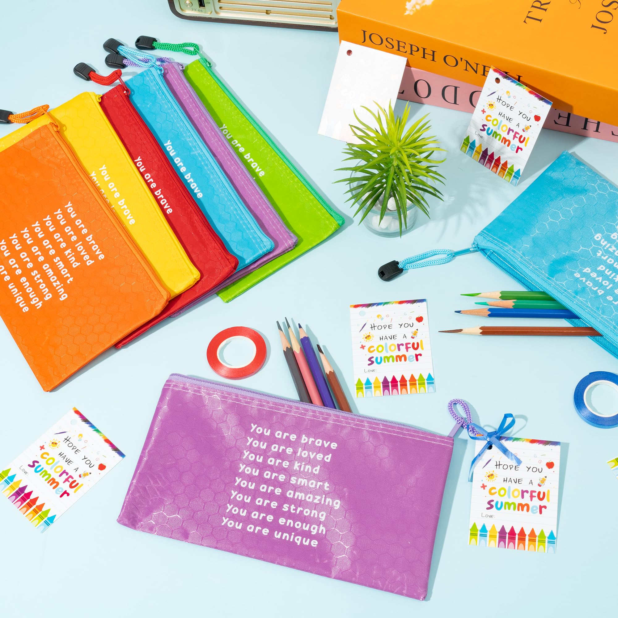 ANGOLIO 50Pcs End of Year Student Gift Includes Motivational Rainbow Pencils Pouch with Gift Inspirational Cards Hope You Have a Colorful Summer and Ribbons Stationary for Students Gifts Supplies - Image 6