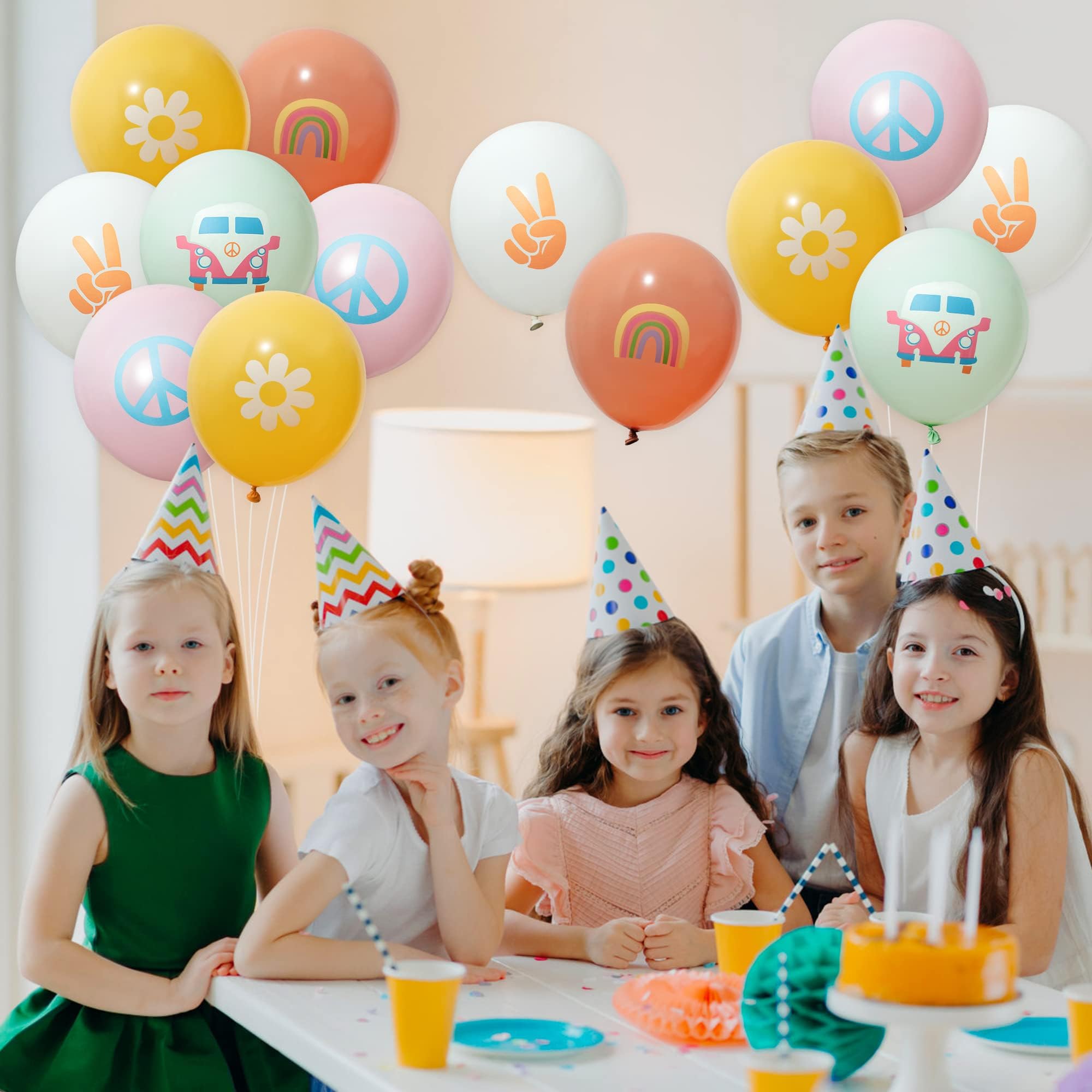 ANGOLIO 50Pcs Groovy Retro Hippie Balloons Girls Spring Party Theme Smile Faces for Birthday Theme Party for Boy and Girl Retro Different Pattern Summer Home Decor Carnival Decoration - Image 4