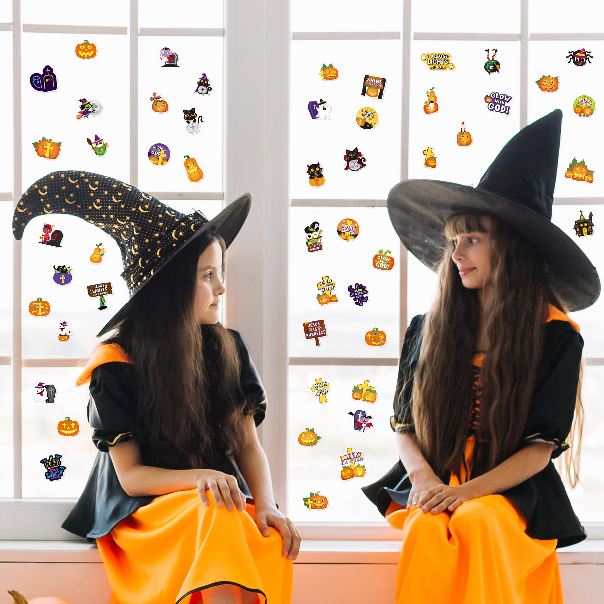 ANGOLIO 50Pcs Halloween Stickers for Kids, Cute Cartoon Pumpkins Witch Black Cat Christian Crosses Vinyl Waterproof Decals for Water Bottles Notebooks Laptop - Image 5