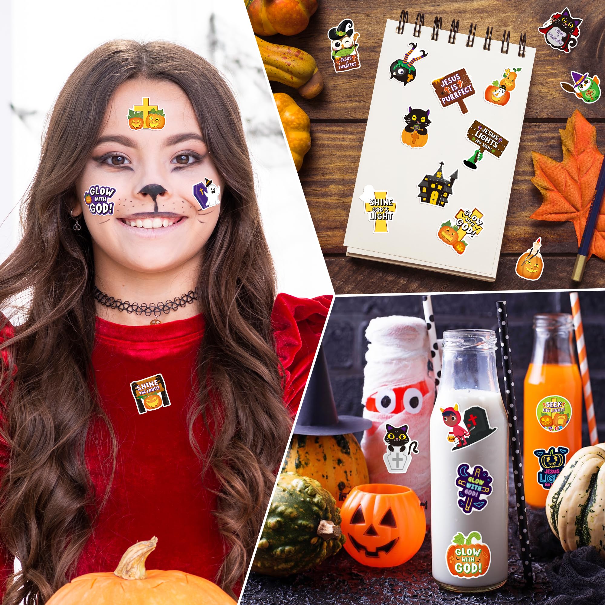 ANGOLIO 50Pcs Halloween Stickers for Kids, Cute Cartoon Pumpkins Witch Black Cat Christian Crosses Vinyl Waterproof Decals for Water Bottles Notebooks Laptop - Image 7