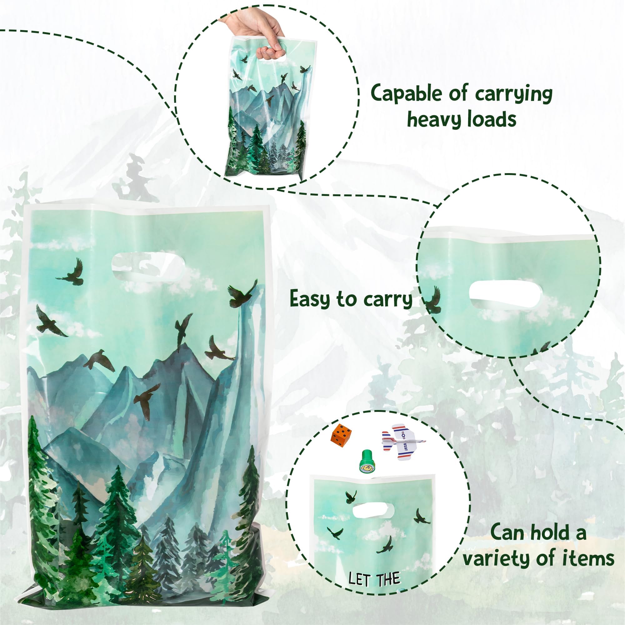 ANGOLIO 50Pcs Let the Adventure Begin Party Favor Bags, Adventure Tour Plastic Loot Gifts Bags, Camping Goody Candy Treat Packaging with Handles for Kids Camping Tour Themed Birthday Party Supplies - Image 3