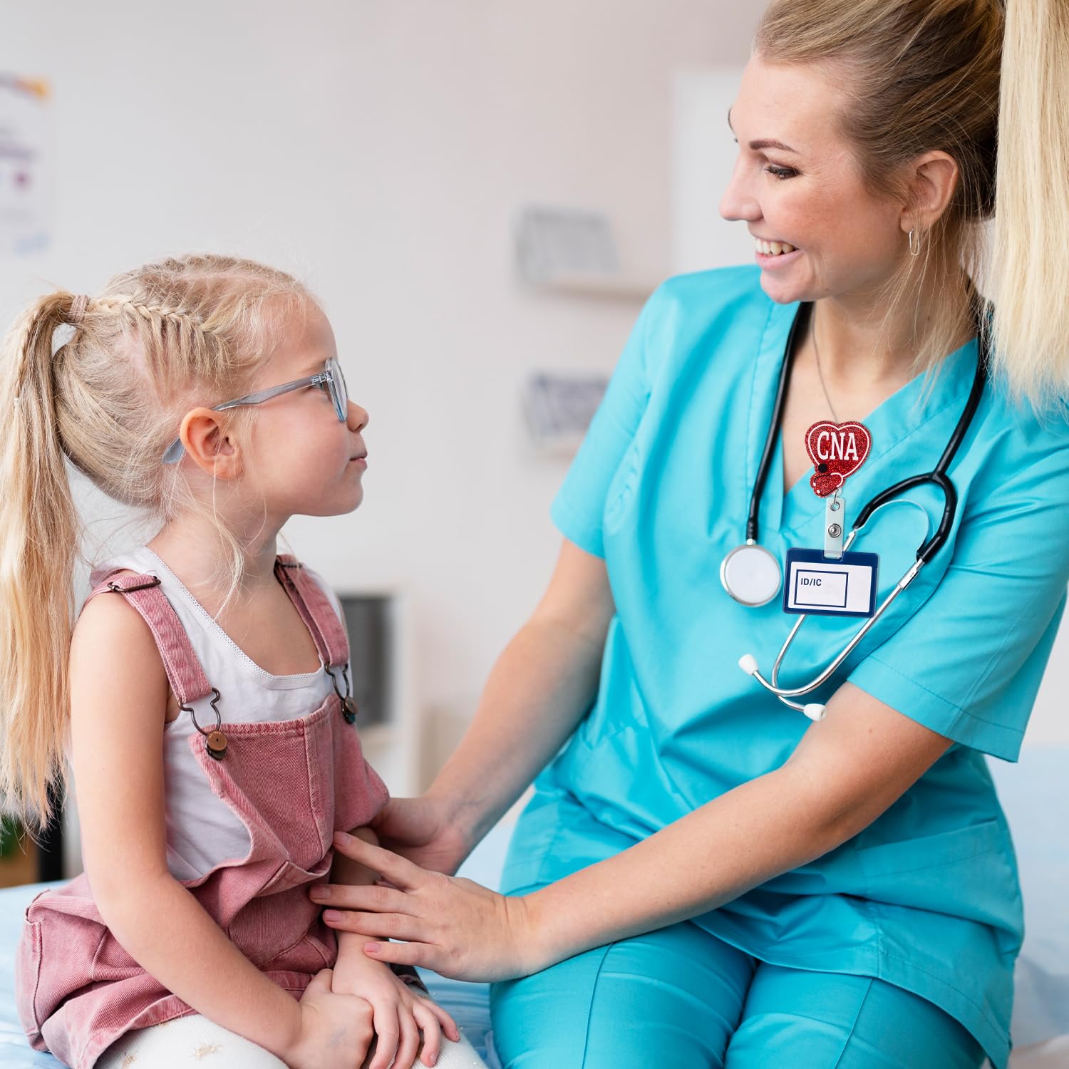 ANGOLIO 6Pcs CNA Badge Reel Retractable with Buddy, Nursing Assistant CNA ID Name Badge Holder Retractable, Glitter Nurse Stethoscope Pattern with Alligator Clip Nursing Gifts Work Accessories - Image 4