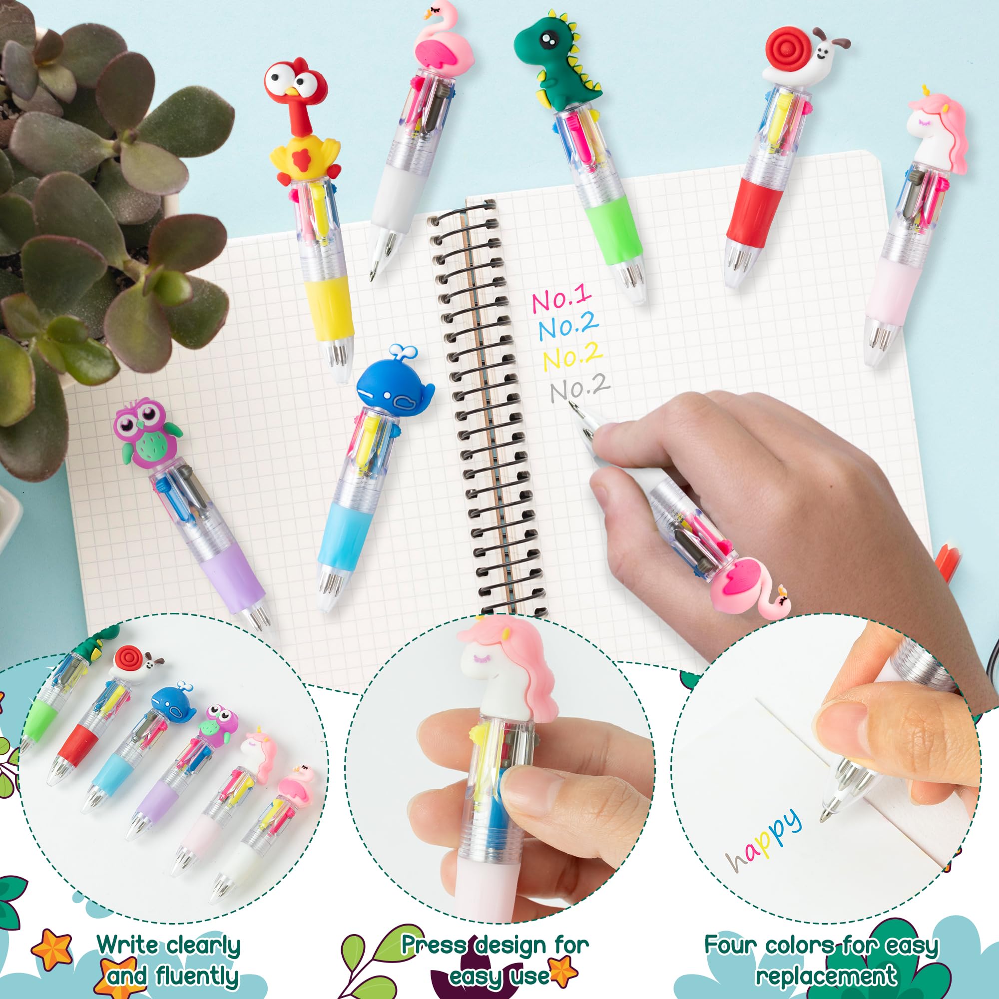 ANGOLIO 84Pcs End of Year Student Gift Includes Cute Cartoon 4 in 1 Multicolor Retractable Ballpoint Pen with Gift Cards for Kindergarten Party Gifts Summer Graduation School Classroom Reward Favor - Image 3
