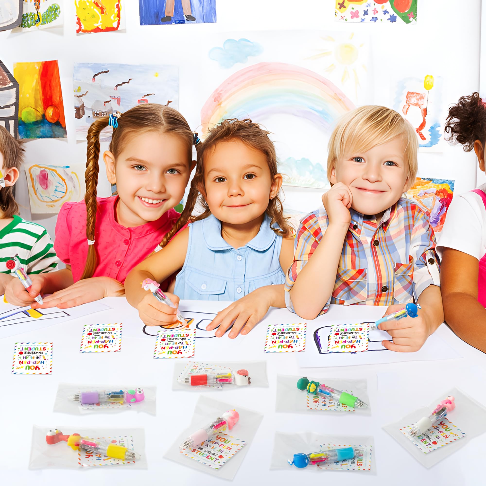 ANGOLIO 84Pcs End of Year Student Gift Includes Cute Cartoon 4 in 1 Multicolor Retractable Ballpoint Pen with Gift Cards for Kindergarten Party Gifts Summer Graduation School Classroom Reward Favor - Image 5