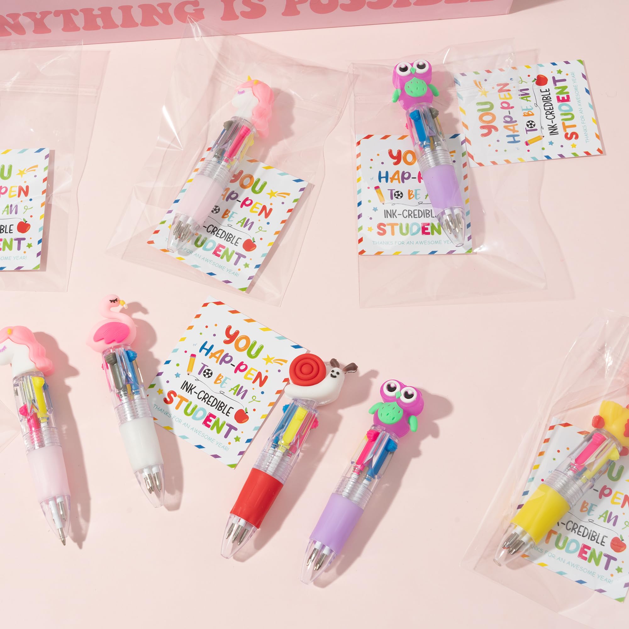 ANGOLIO 84Pcs End of Year Student Gift Includes Cute Cartoon 4 in 1 Multicolor Retractable Ballpoint Pen with Gift Cards for Kindergarten Party Gifts Summer Graduation School Classroom Reward Favor - Image 6