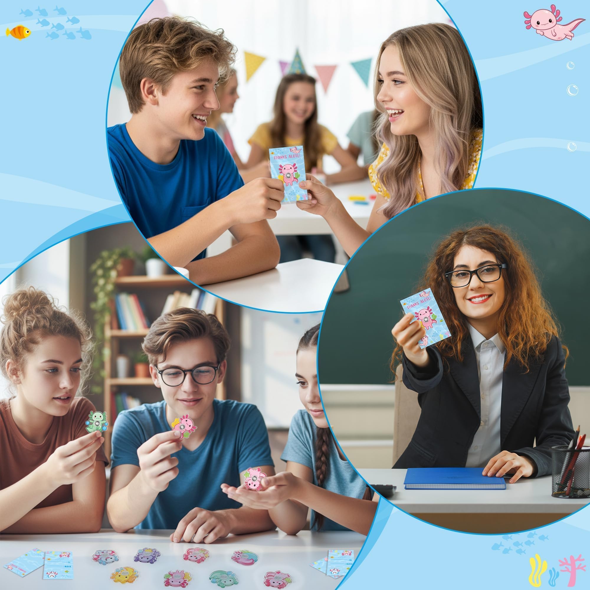 ANGOLIO Axolotl Party Favor Fidget Spinner - 24 Sets Animlas Mini Fidget Spinner with Cards Stress Relief Sensory Toys for Teens Adults ADHD Autism Classroom Prizes Goodie Bags Summer Birthday Gifts - Image 6