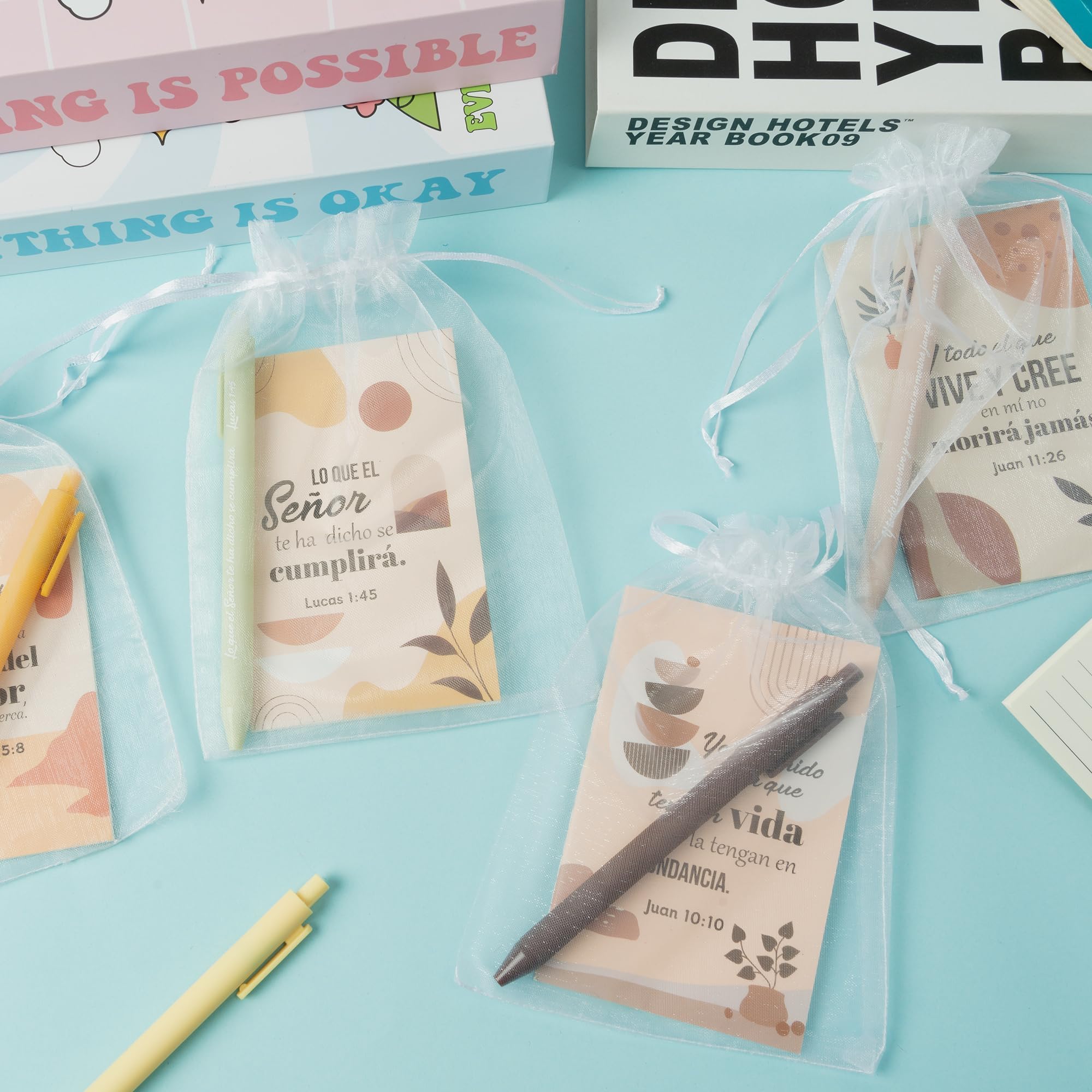 ANGOLIO Boho Spanish Stationery Gifts - Easter Gift 72P Regalos Cristianos En Español Bulk Gift Inspirational Bible Verses Notebooks Scripture Ballpoint Pens Organza Bags for Christian VBS Supplies - Image 6