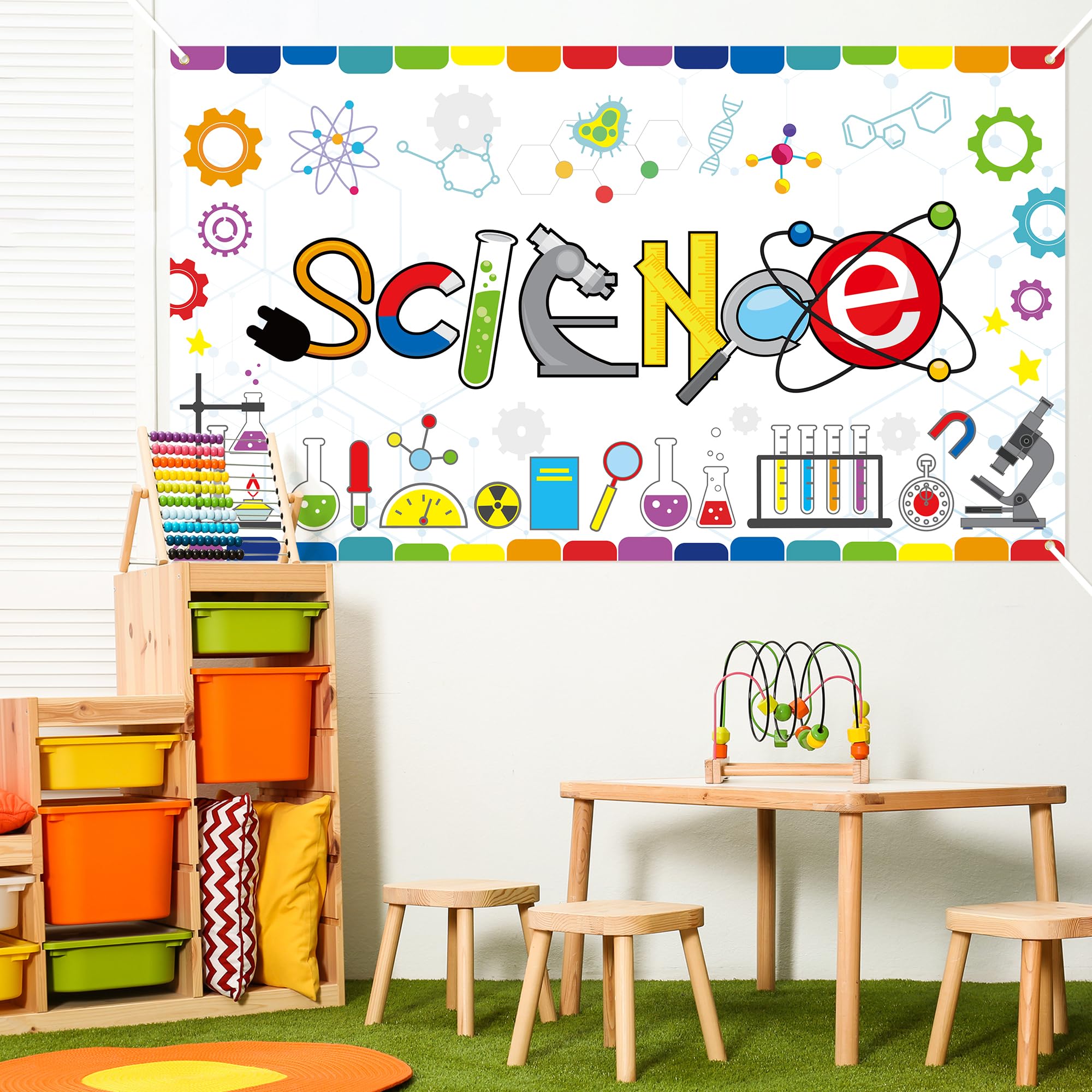 ANGOLIO Chemical Science Backdrop Banner Decorations - Extralarge Chemical Science Themed Background Chemistry Lab Background for Kids School Lab Scientist Supplies Birthday Party Classroom Backdrop - Image 6