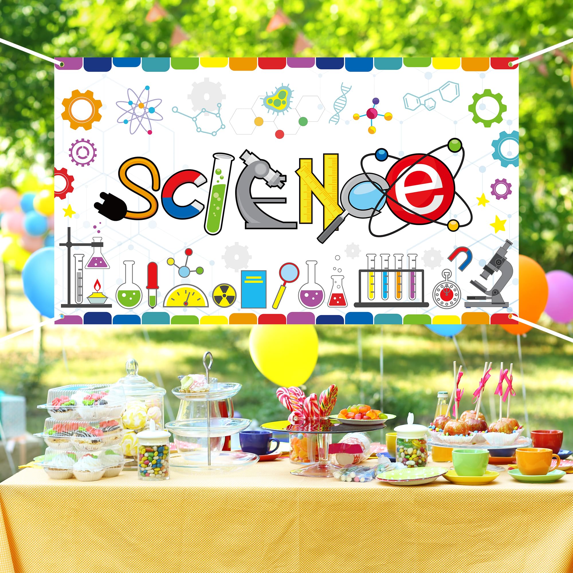 ANGOLIO Chemical Science Backdrop Banner Decorations - Extralarge Chemical Science Themed Background Chemistry Lab Background for Kids School Lab Scientist Supplies Birthday Party Classroom Backdrop - Image 7